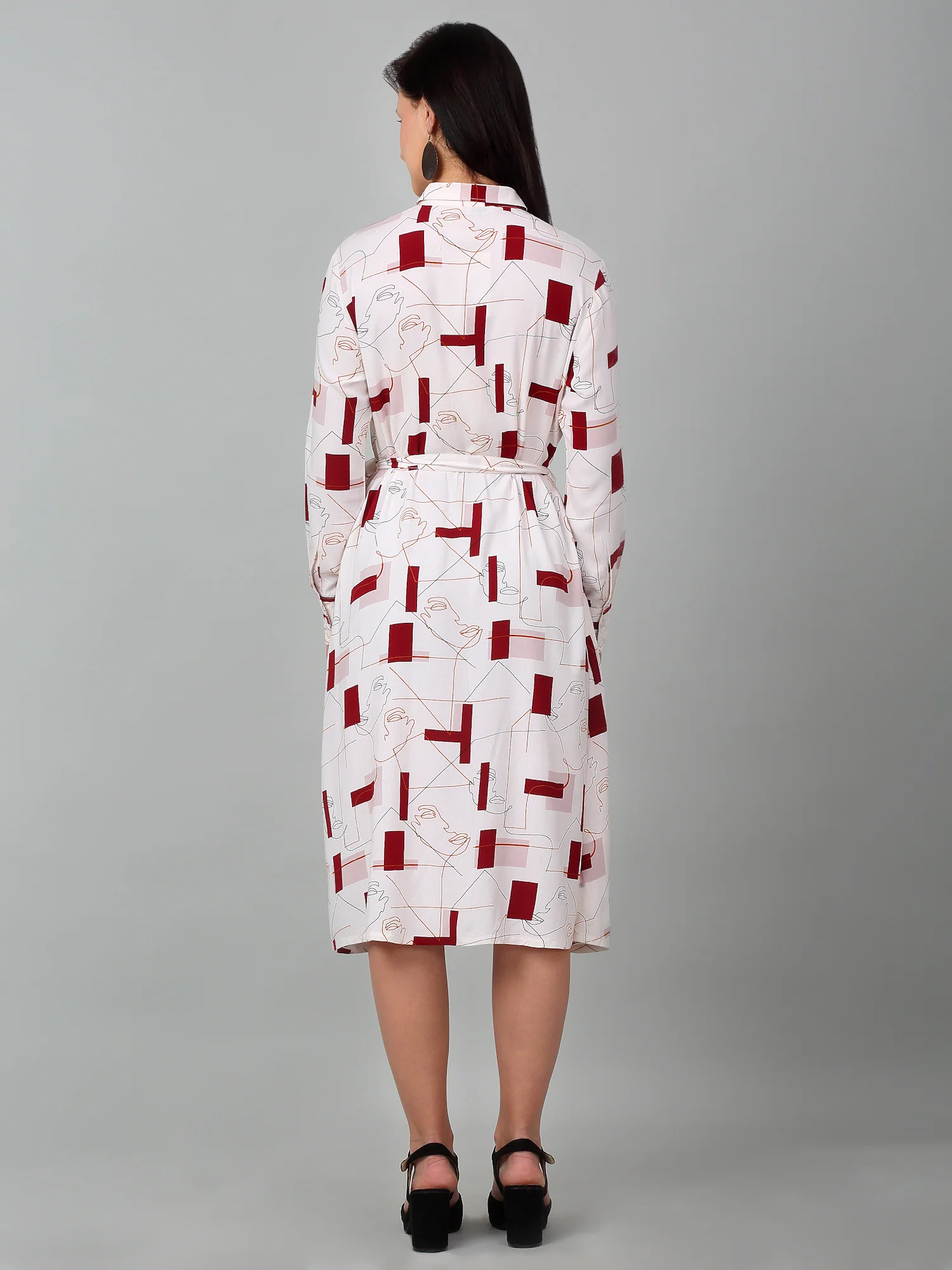 Women Ivory Collar-Neck Printed Dress - Image 2