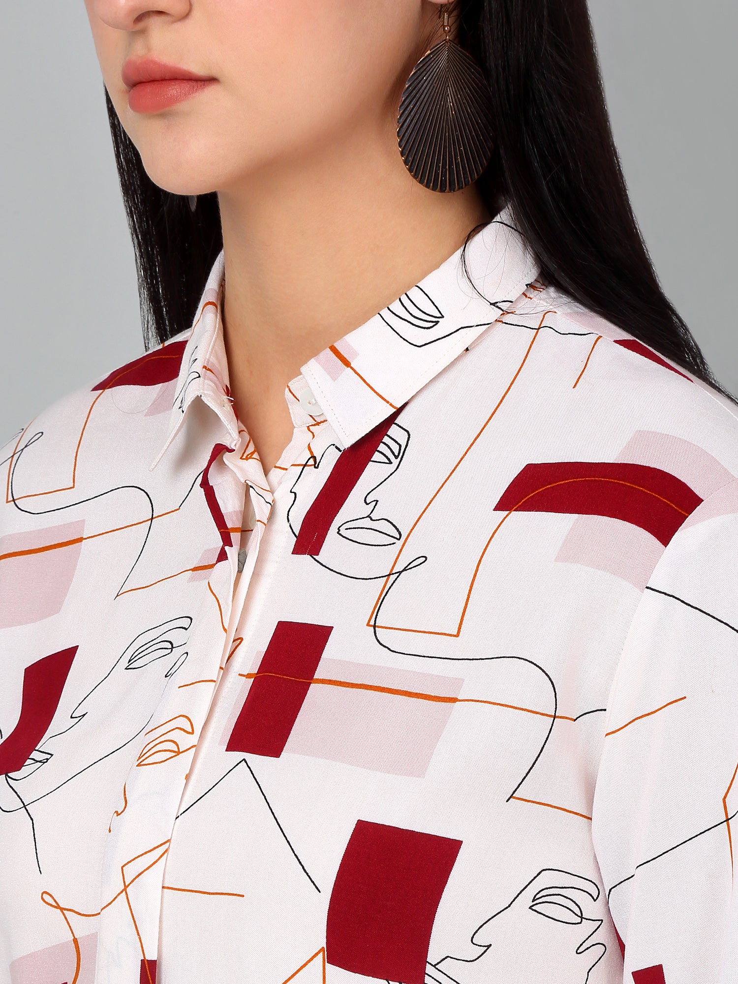Women Ivory Collar-Neck Printed Dress - Image 5