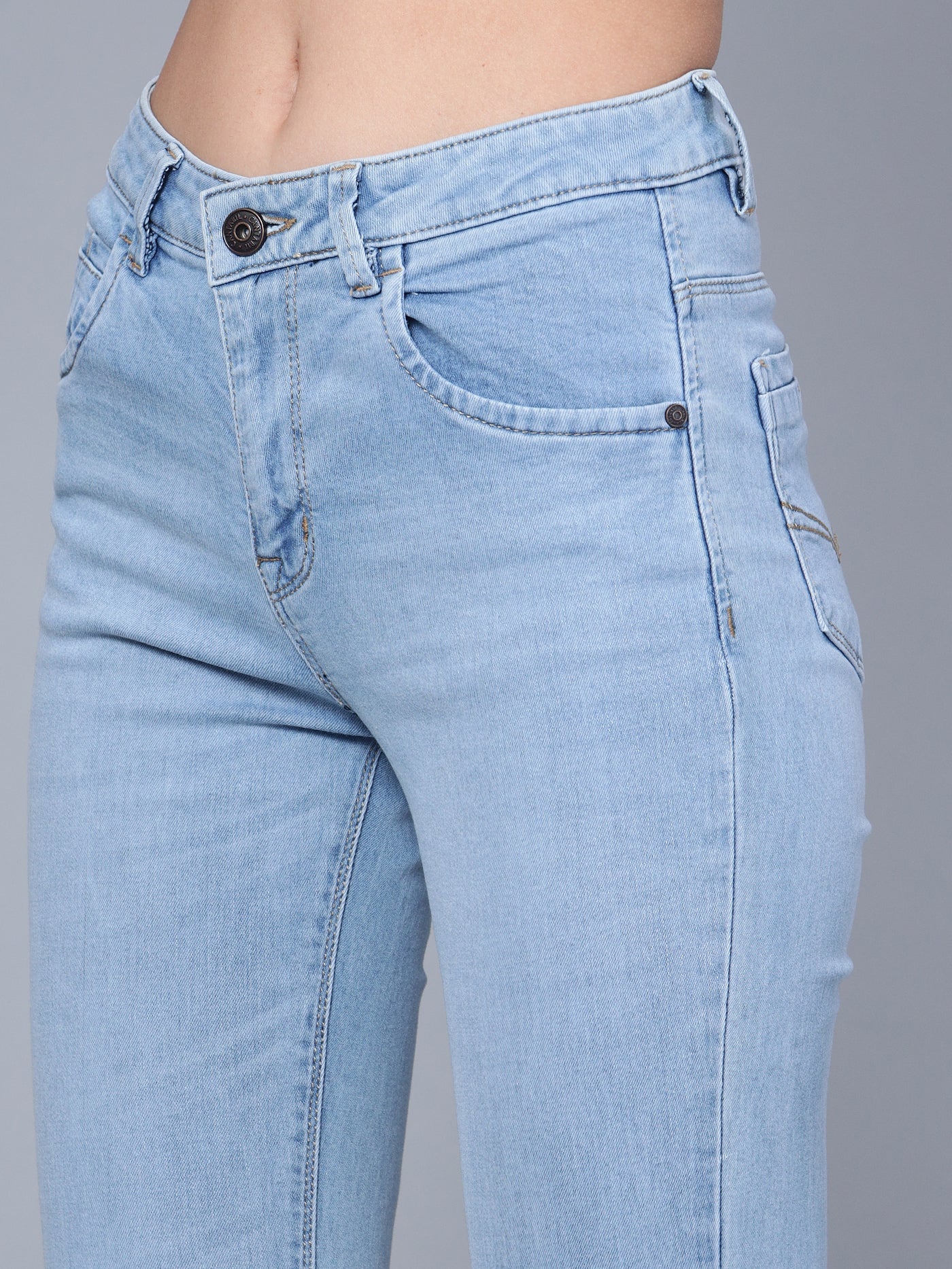 Women's Casual Slim Fit Light Mercerised Blue Heavy Fade Mid rise Jeans - Image 5