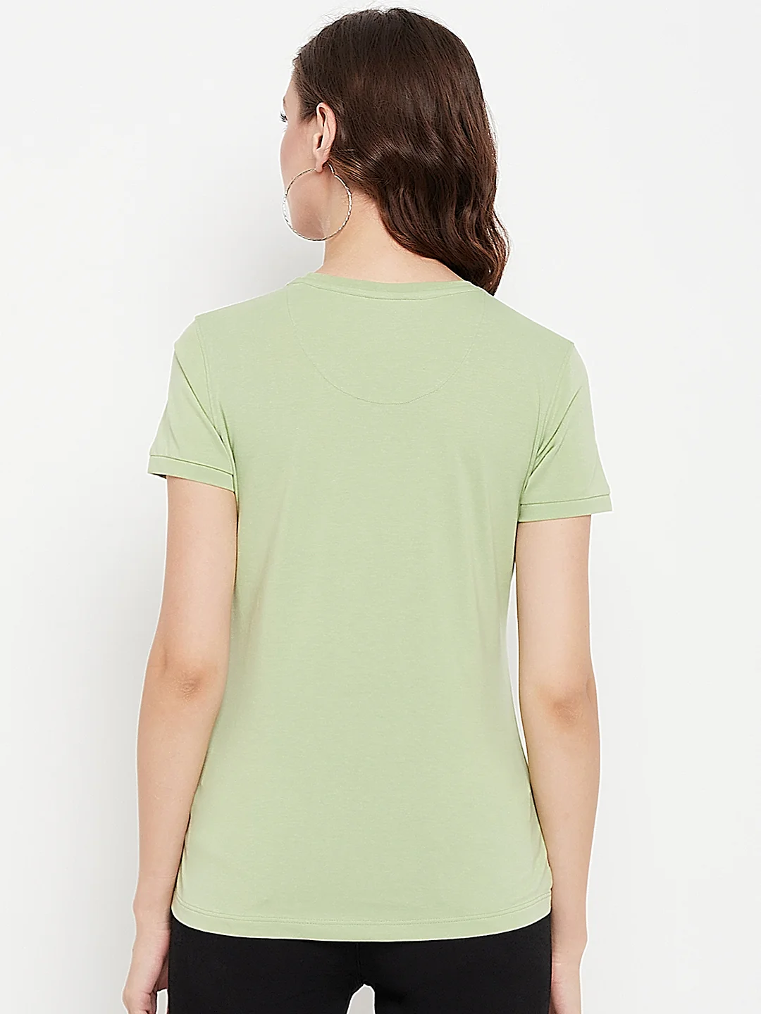 Women's Casual Regular Short Sleeve Light Green Round neck Typographic Print T-Shirt - Image 5
