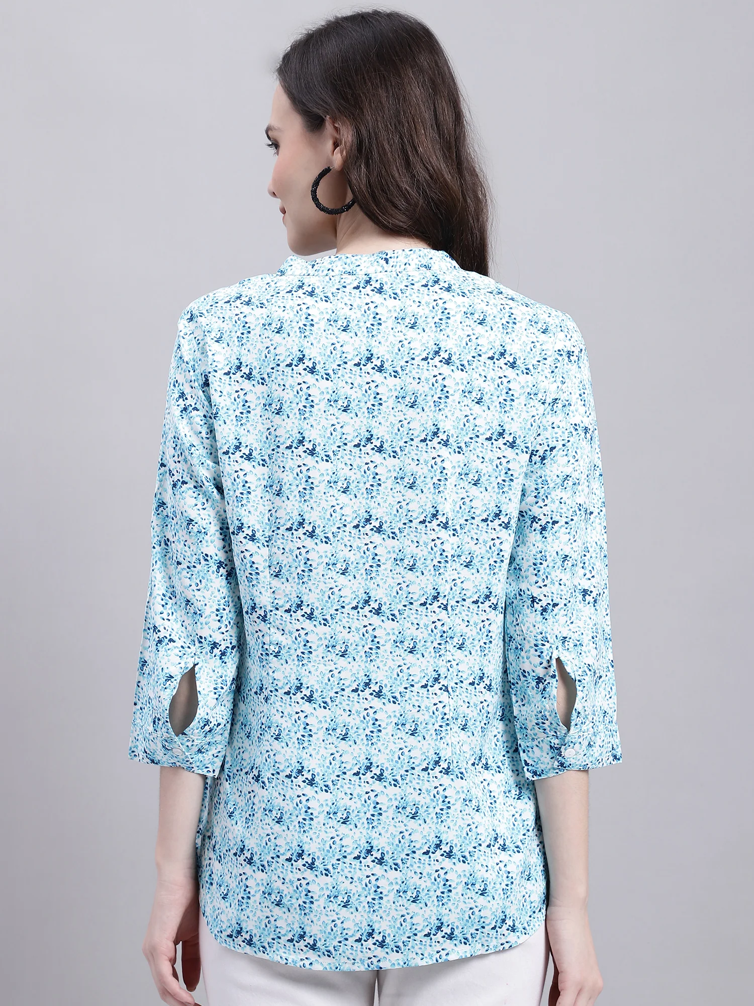 Women's Casual  Multi Color Floral Print Mandarin Collar Top - Image 2