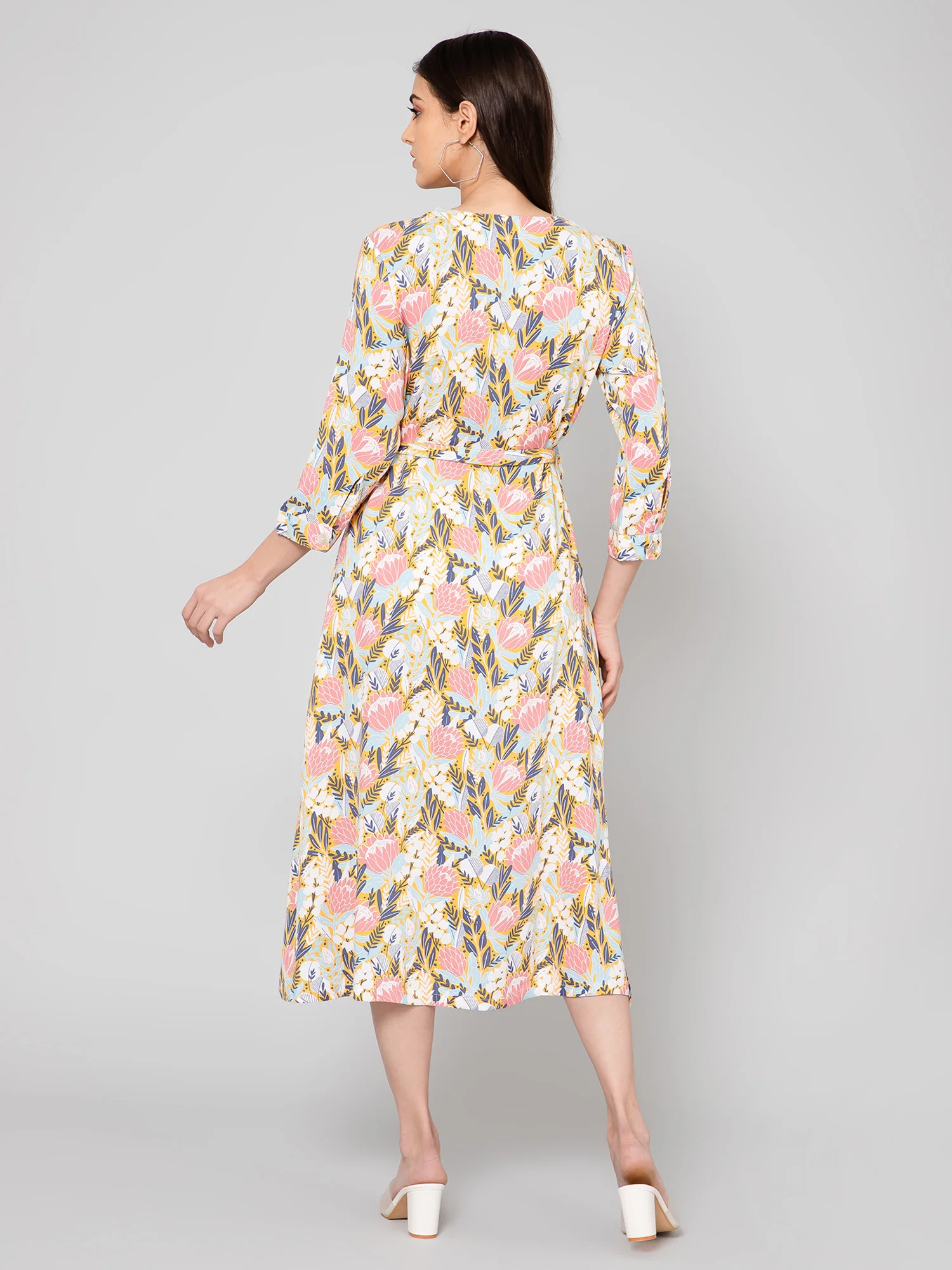Women's Casual V neck Multi color Floral Print A line Dress - Image 4