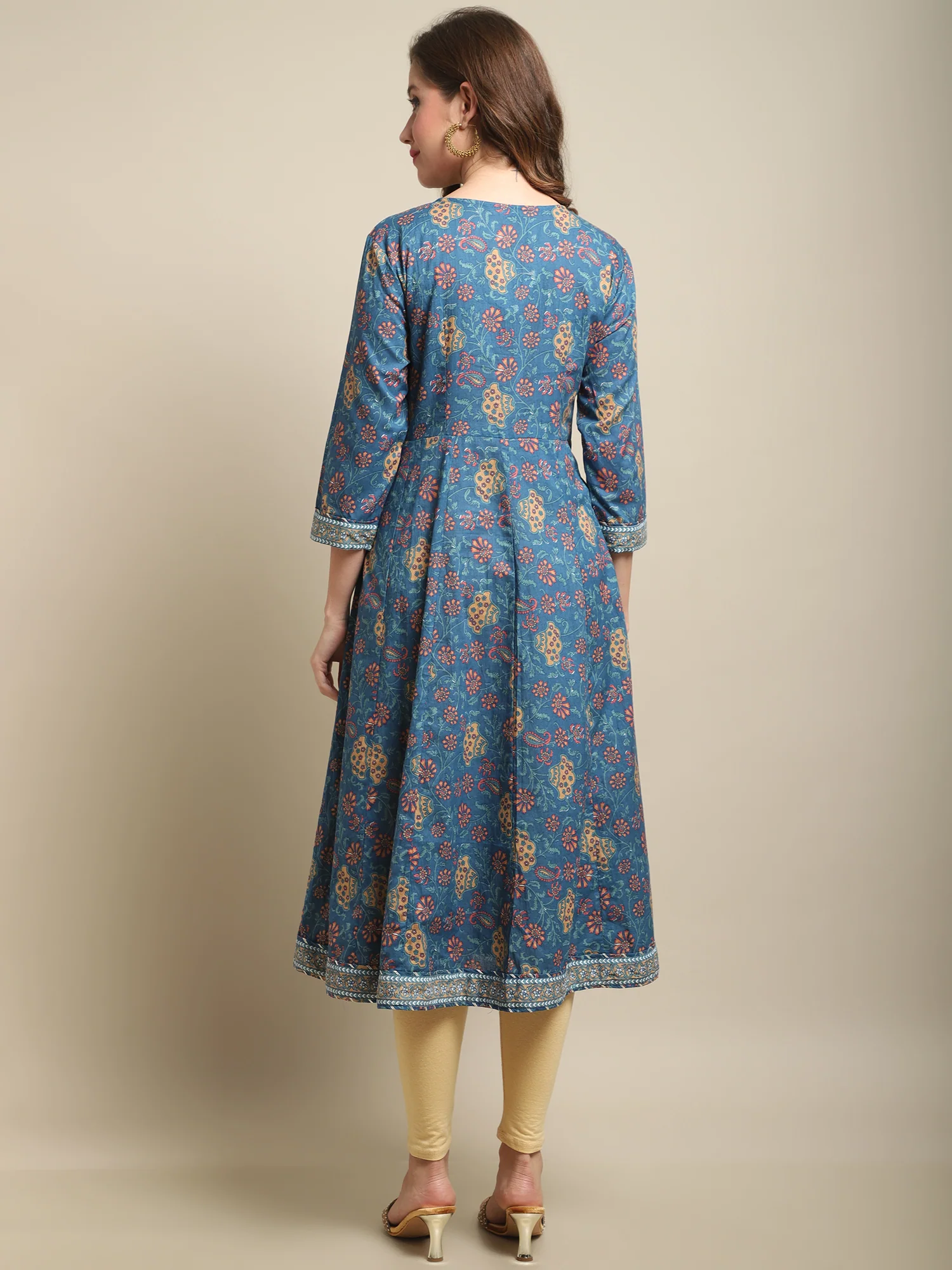 Women's Casual Round Neck Multi Color All Over Printed Calf Length Kurti - Image 3