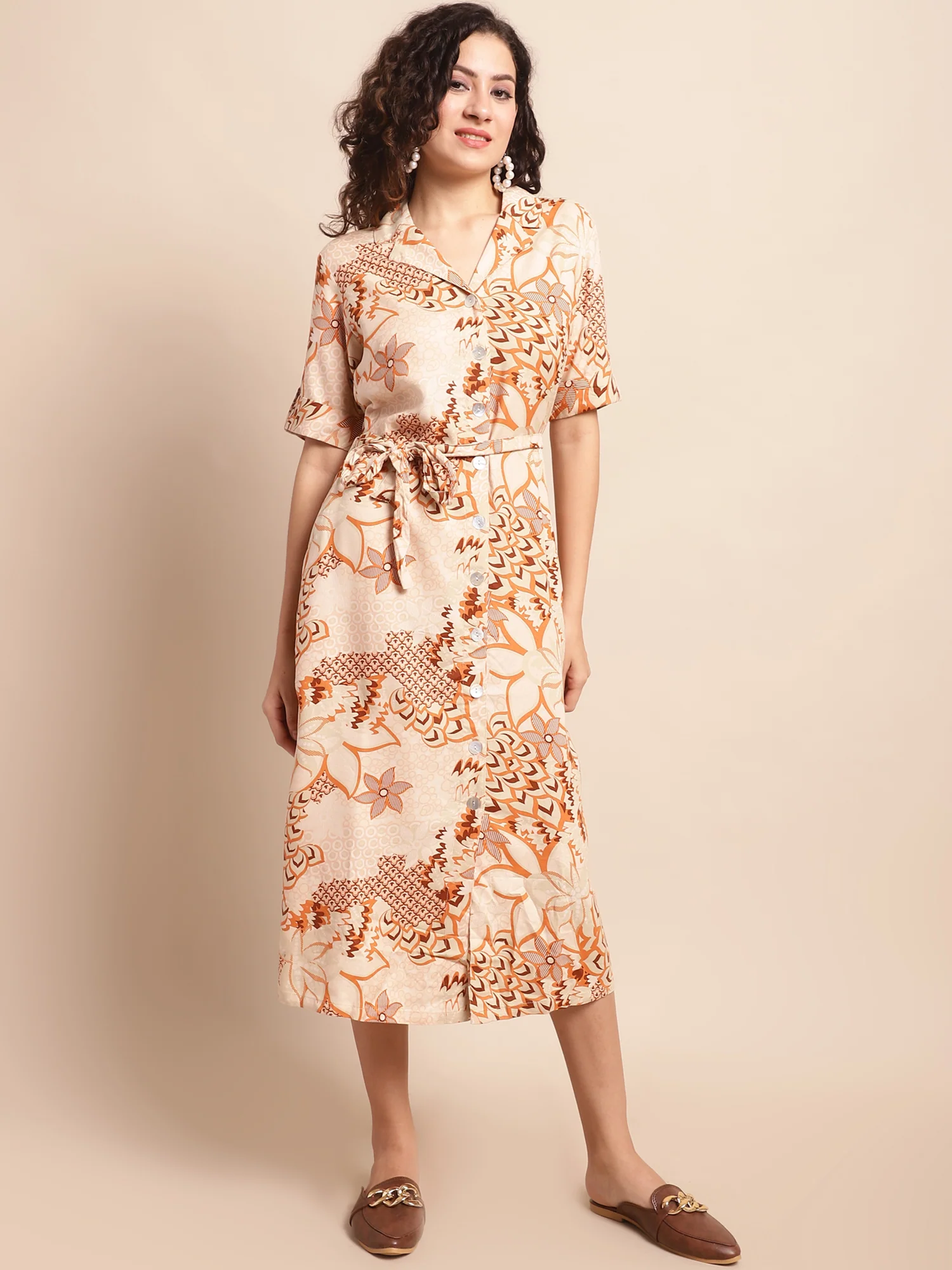 Women's Casual Shirt collar Multi Color Floral Print Shirt Dress - Image 3