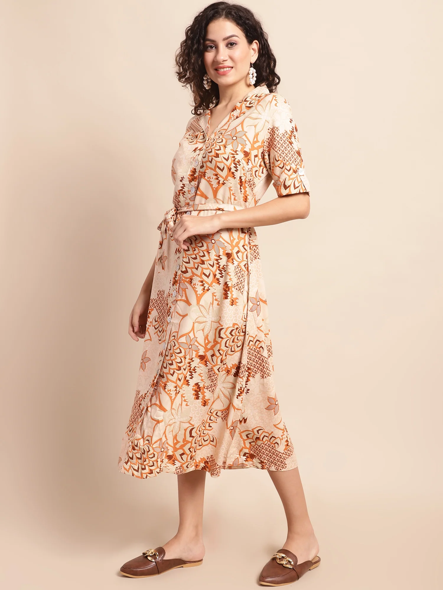 Women's Casual Shirt collar Multi Color Floral Print Shirt Dress - Image 4