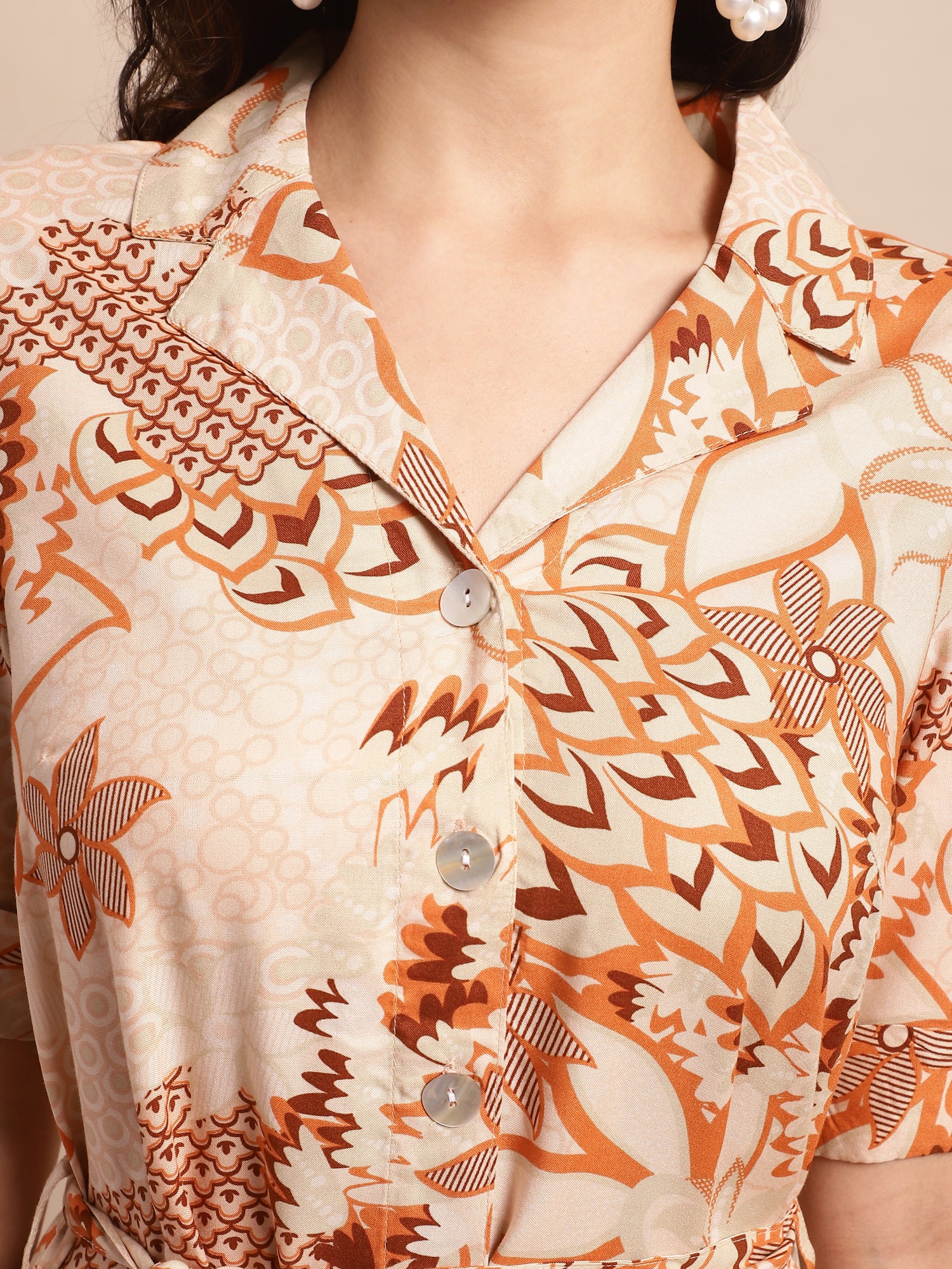Women's Casual Shirt collar Multi Color Floral Print Shirt Dress - Image 5