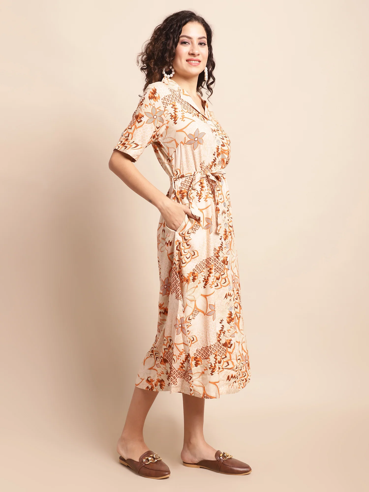 Women's Casual Shirt collar Multi Color Floral Print Shirt Dress - Image 6