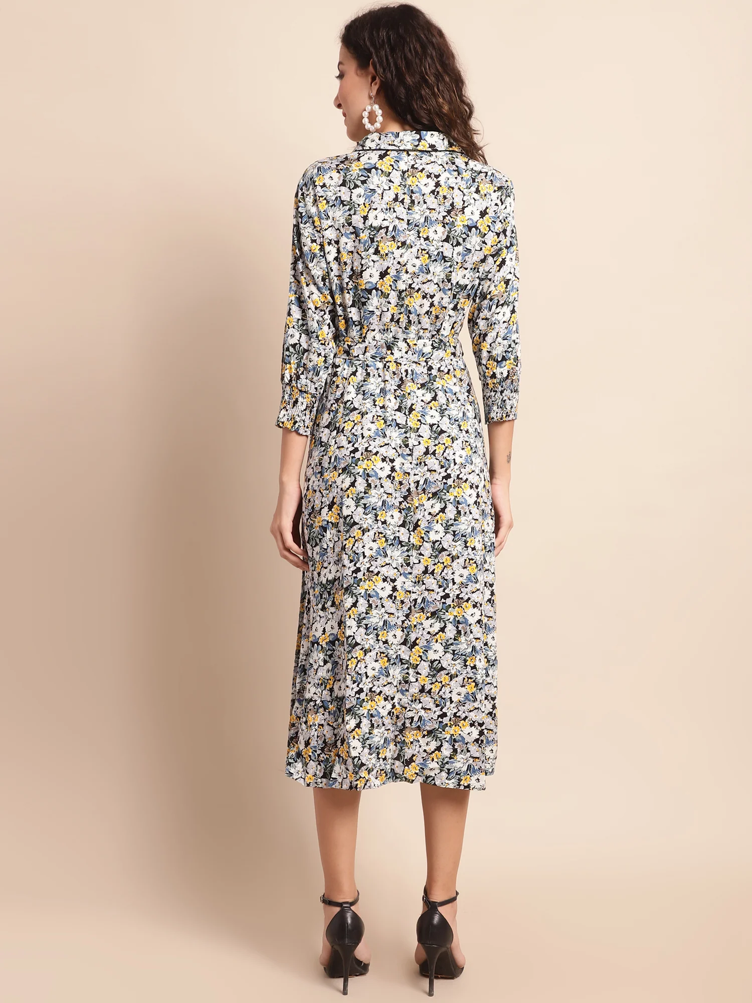 Women's Casual Shirt collar Multi Color Floral Print Fit & Flared Dress - Image 2