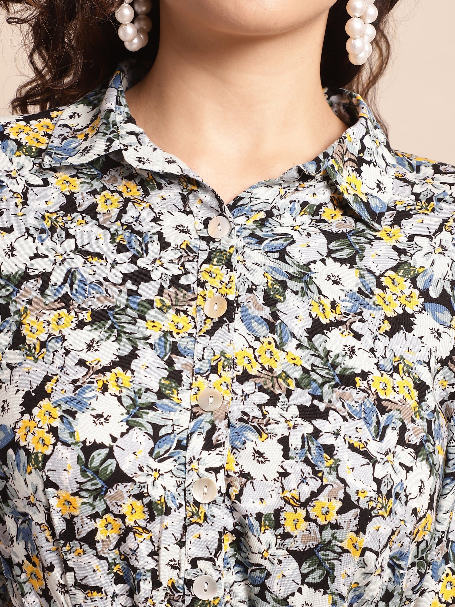 Women's Casual Shirt collar Multi Color Floral Print Fit & Flared Dress - Image 6