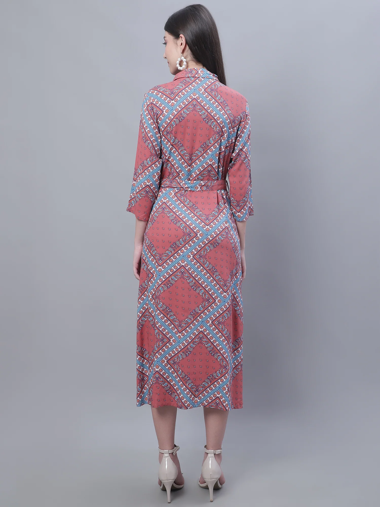 Women's Casual Shirt collar Multi Color Geometric Print Shirt Dress - Image 2