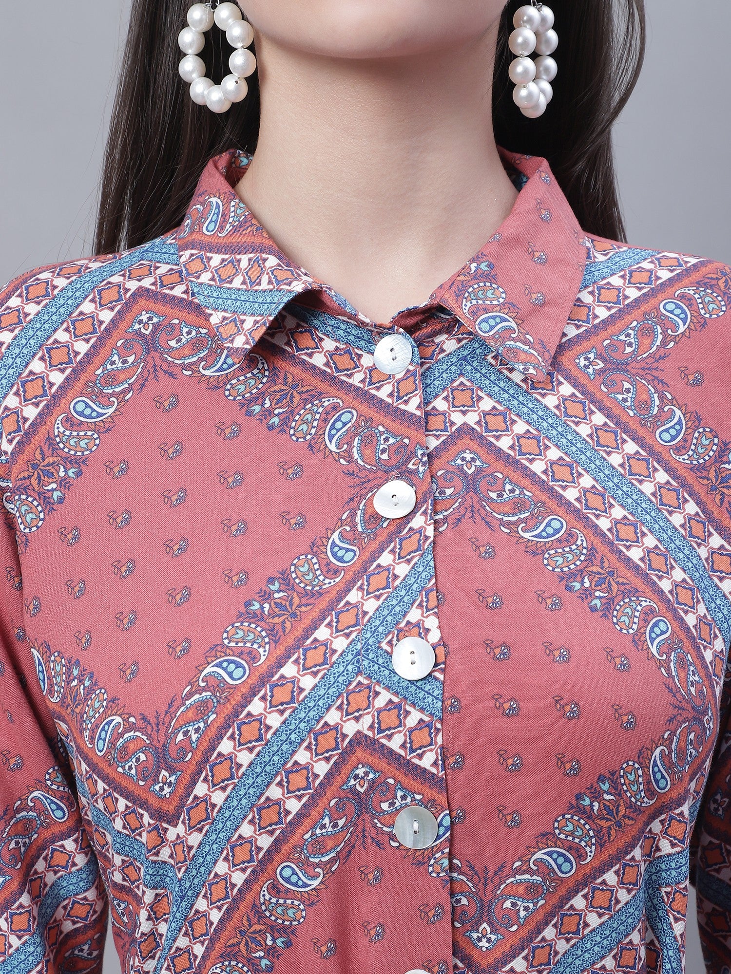 Women's Casual Shirt collar Multi Color Geometric Print Shirt Dress - Image 6