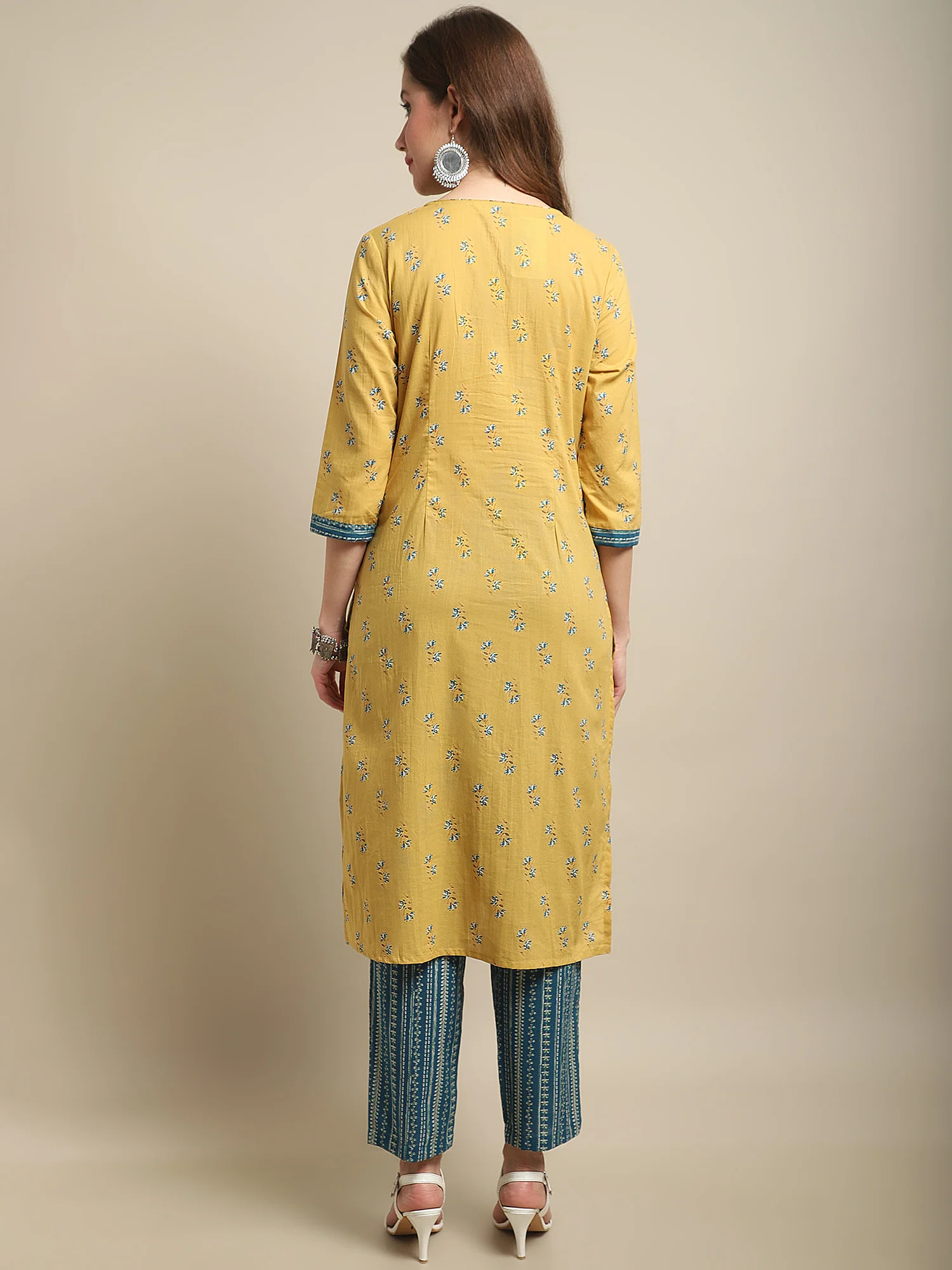 Women's Casual  Mustard Printed & Embroidered  Palazzo Set - Image 2