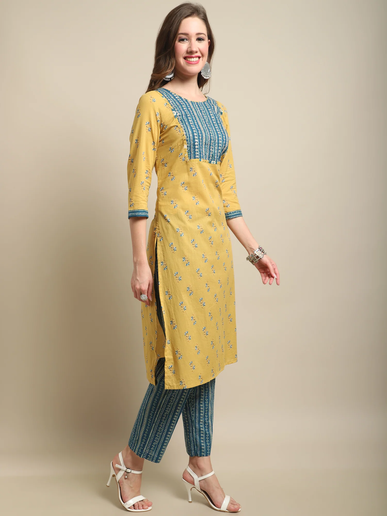 Women's Casual  Mustard Printed & Embroidered  Palazzo Set - Image 4