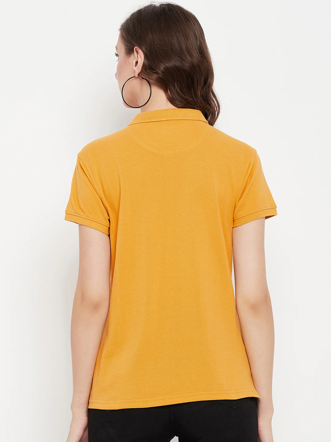 Women's Casual Regular Short Sleeve Mustard Polo neck  T-Shirt - Image 5
