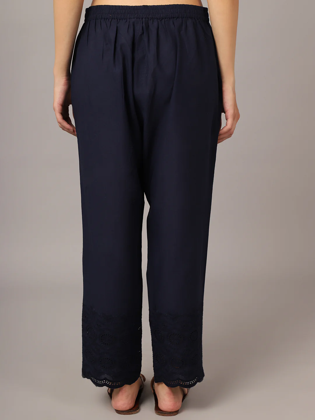 Women's Casual Regular Fit Navy Blue Pleated Front Mid rise Ethnic Pant - Image 4