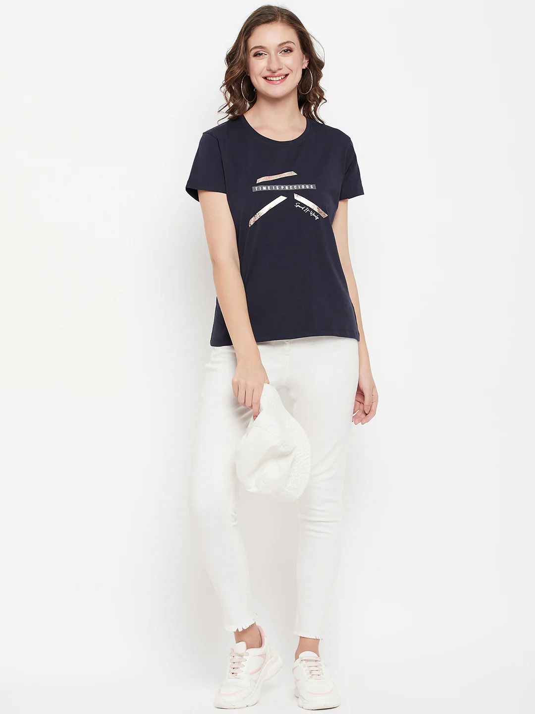 Women's Casual Regular Short Sleeve Navy Blue Round neck Graphic print T-Shirt - Image 2