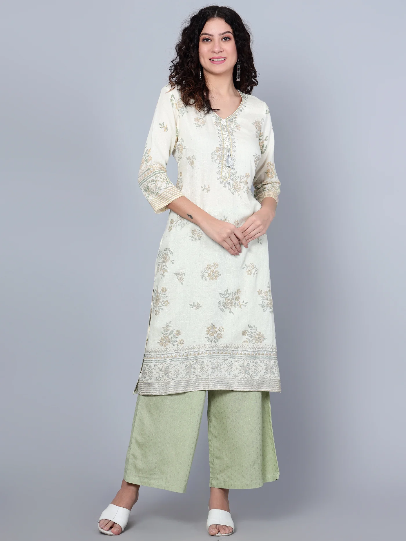 Women's Casual Offwhite Printed Palazzo Set