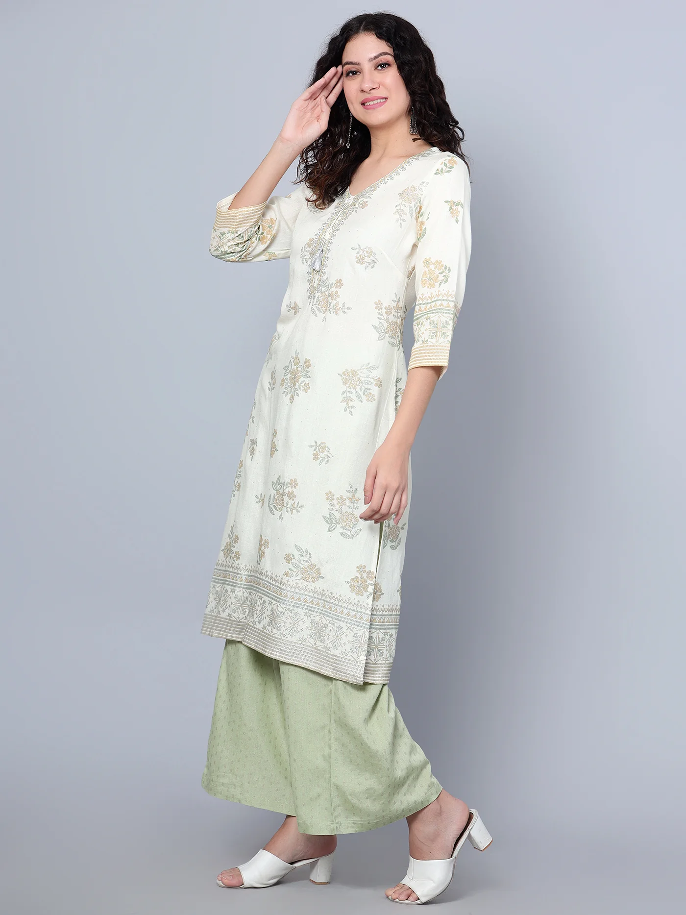 Women's Casual Offwhite Printed Palazzo Set - Image 2
