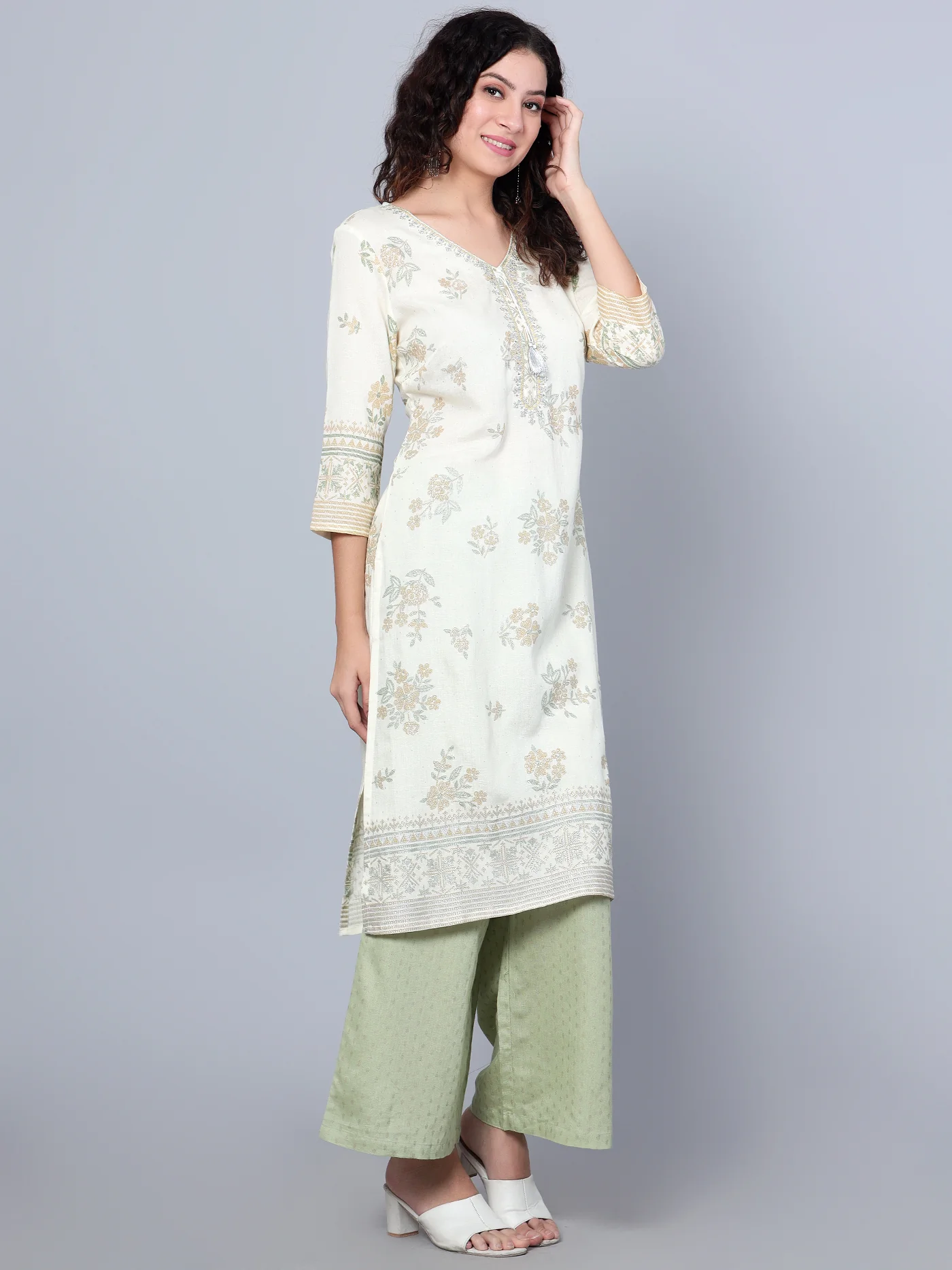 Women's Casual Offwhite Printed Palazzo Set - Image 3