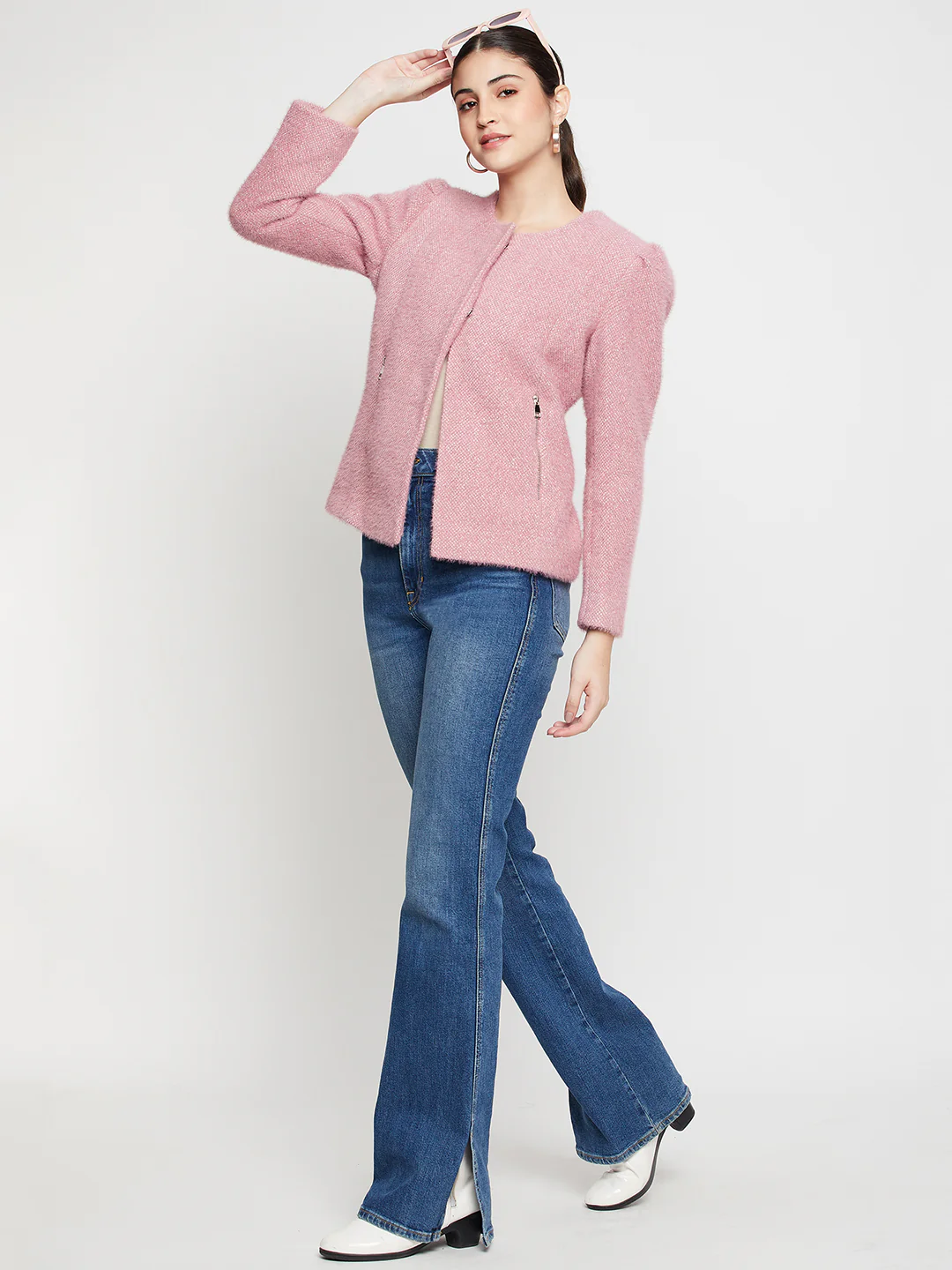 Women's   Pink Single breasted  Round neck  Blazer - Image 2