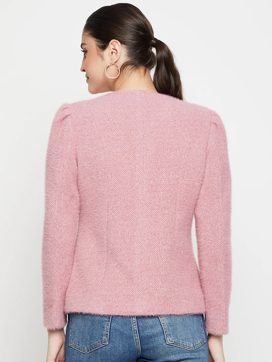 Women's   Pink Single breasted  Round neck  Blazer - Image 5