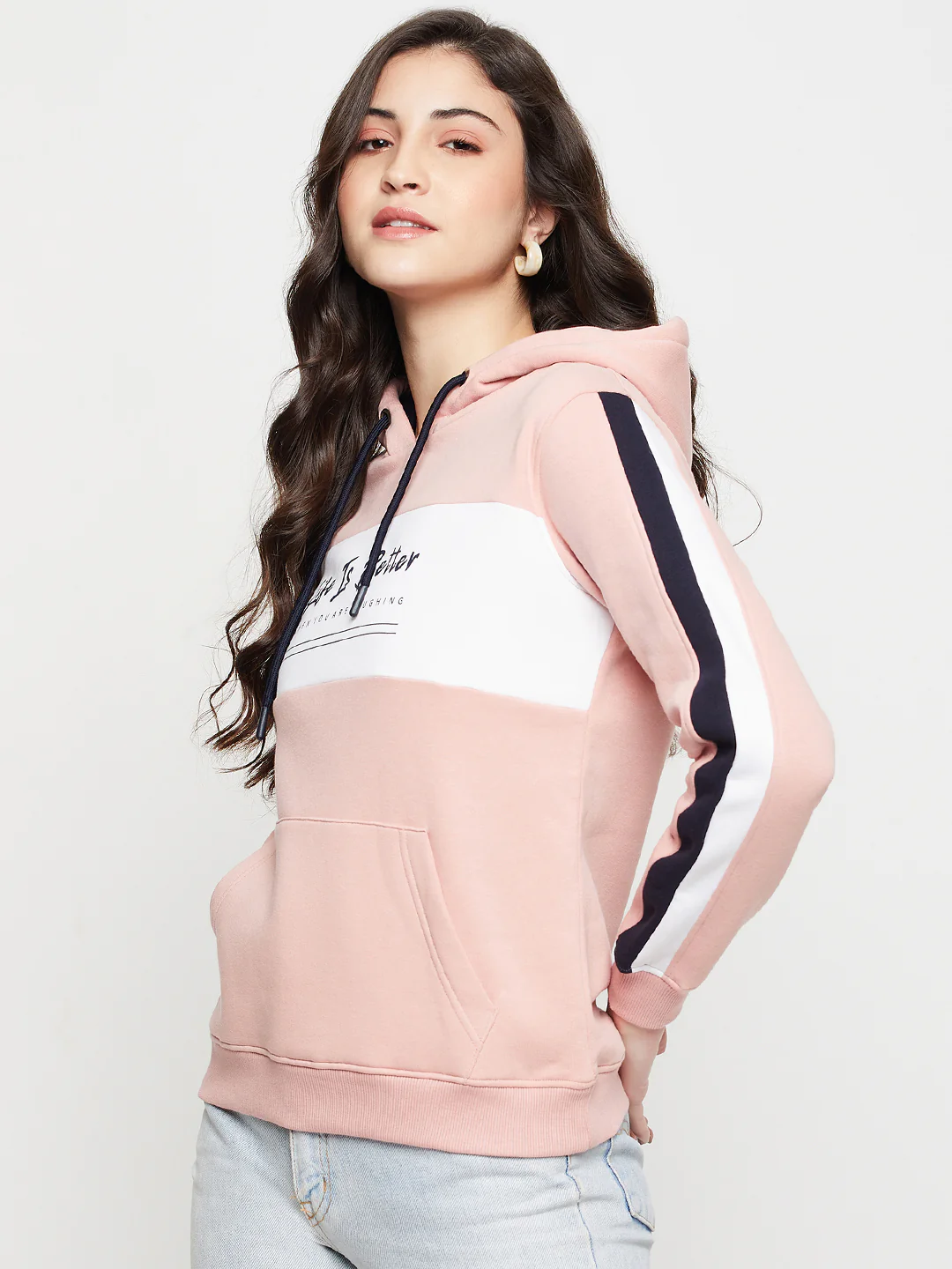 Women's Casual  Pink Regular Full Sleeve Pullover Hoodie Sweatshirt - Image 3