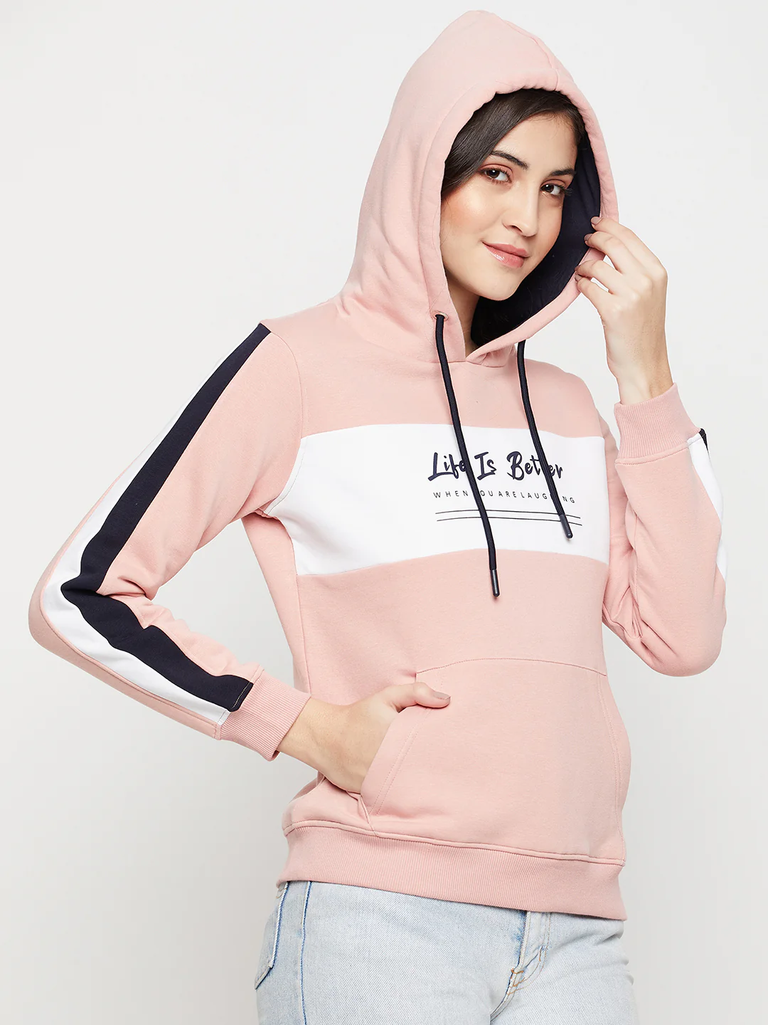 Women's Casual  Pink Regular Full Sleeve Pullover Hoodie Sweatshirt - Image 4