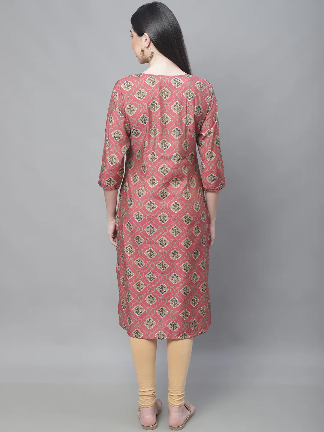 Women's Casual Round neck Pinkmix All over Printed Knee length Kurti - Image 2