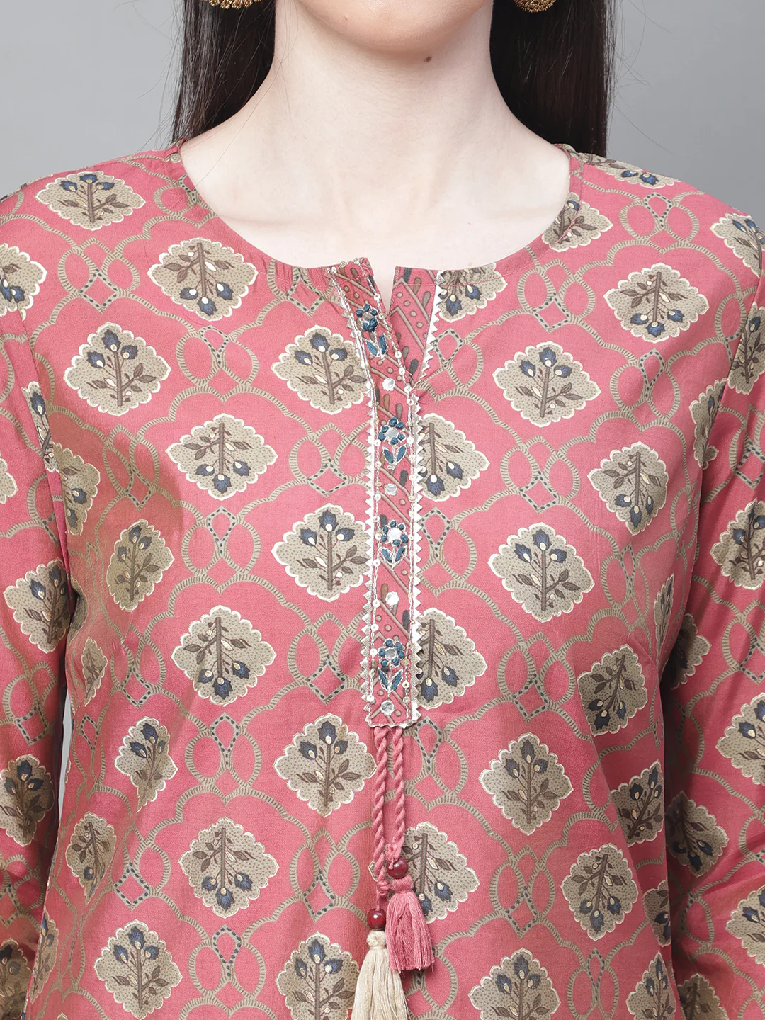 Women's Casual Round neck Pinkmix All over Printed Knee length Kurti - Image 6