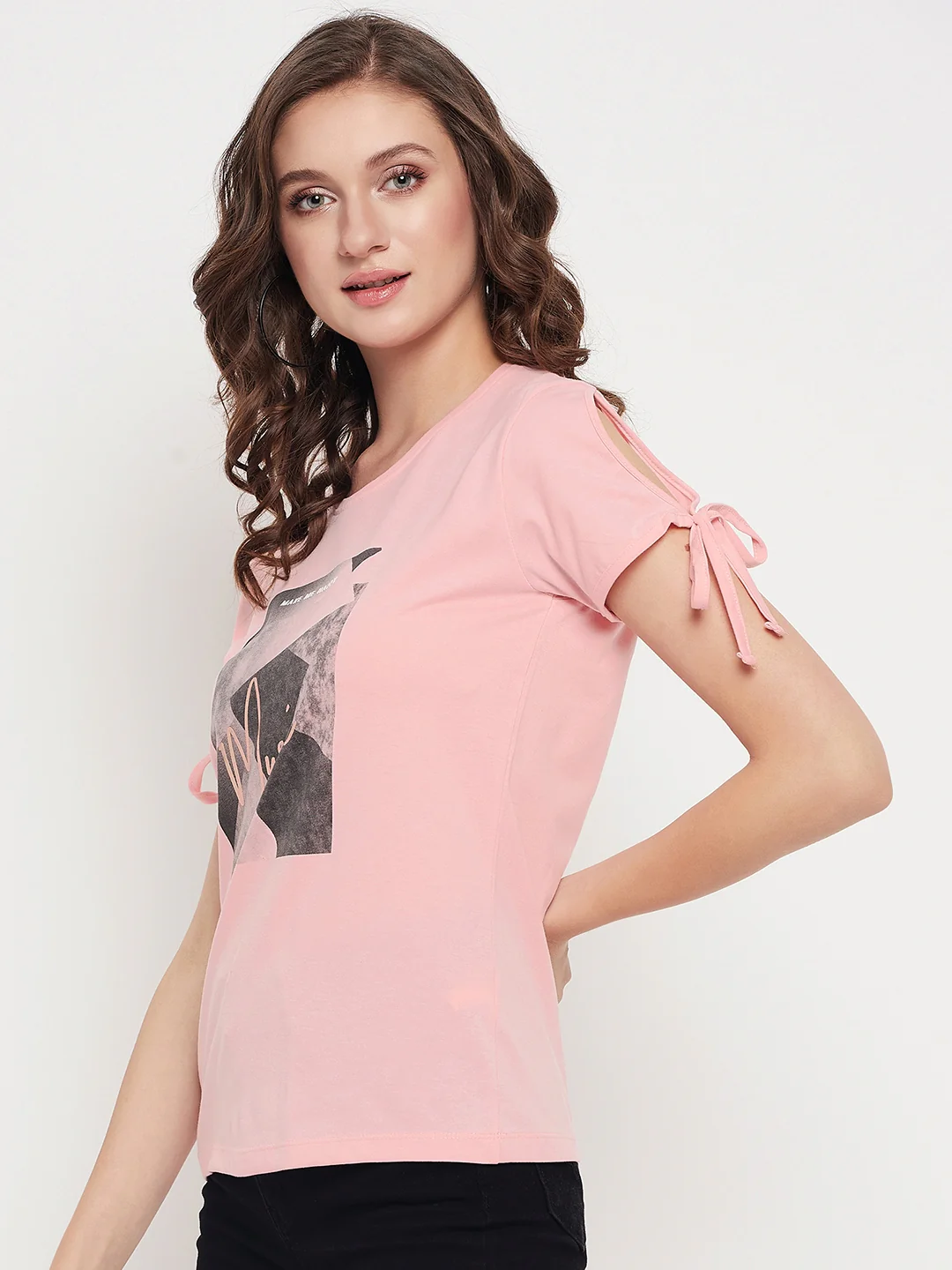 Women's Casual Regular Short Sleeve Pink Round neck Graphic Print T-Shirt - Image 3