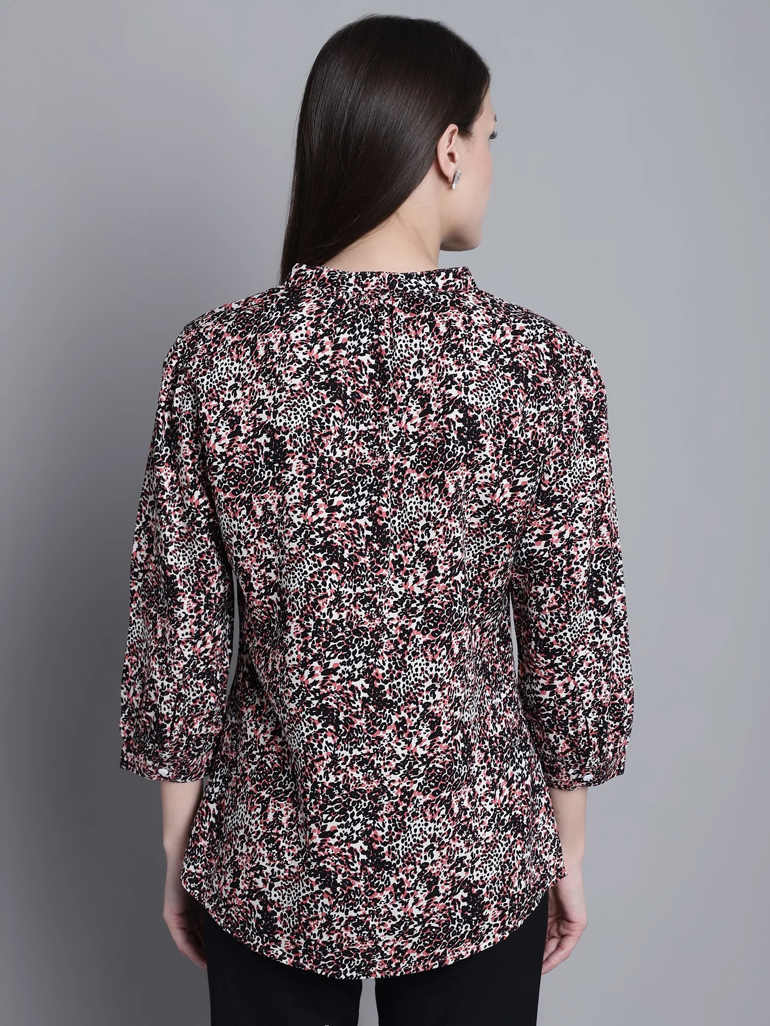 Women's Casual Multi Color Animal Print Mandarin Collar Top - Image 2