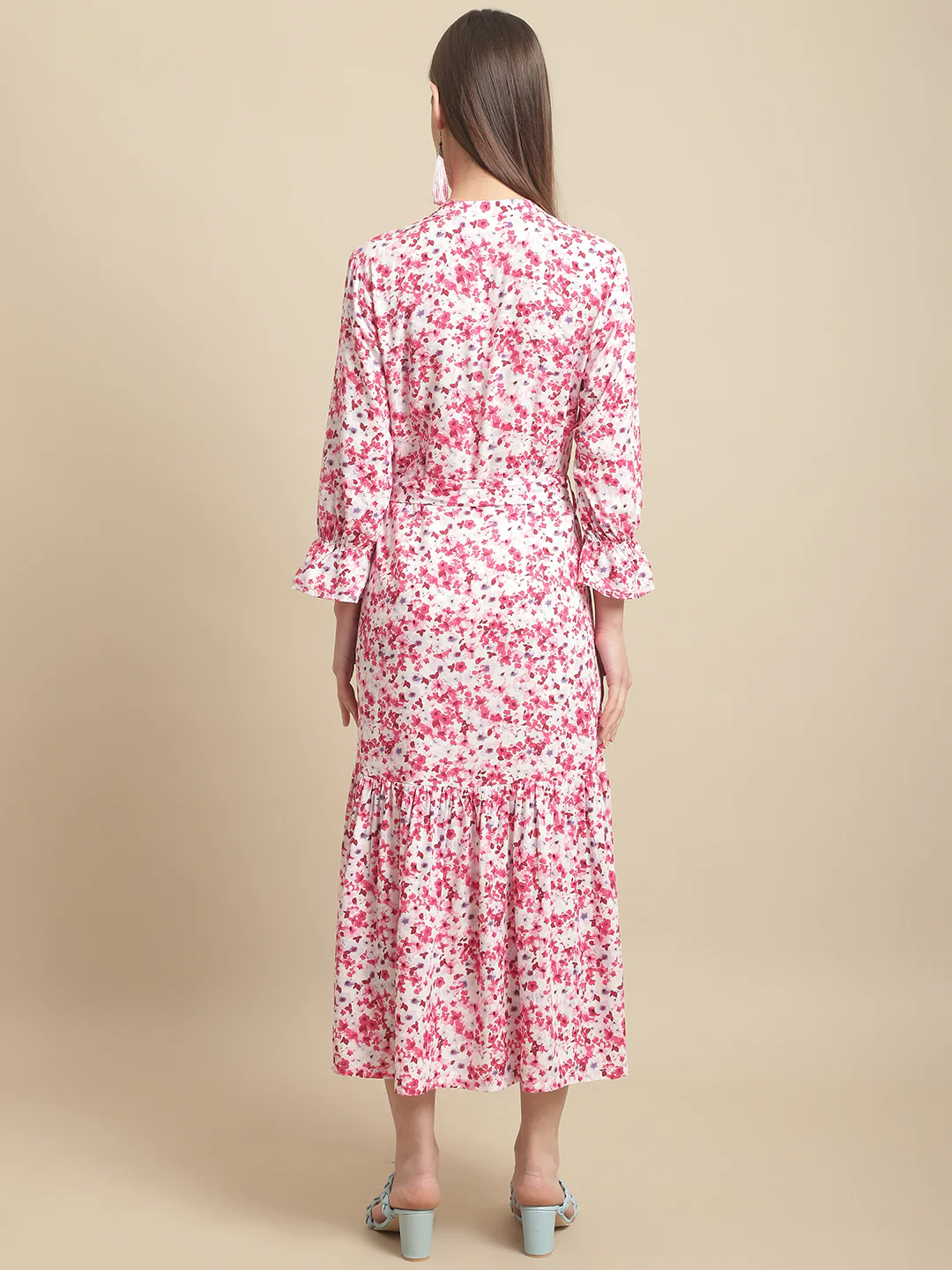 Women's Casual Round neck Red Ditsy Floral Print Fit & Flared Dress - Image 2