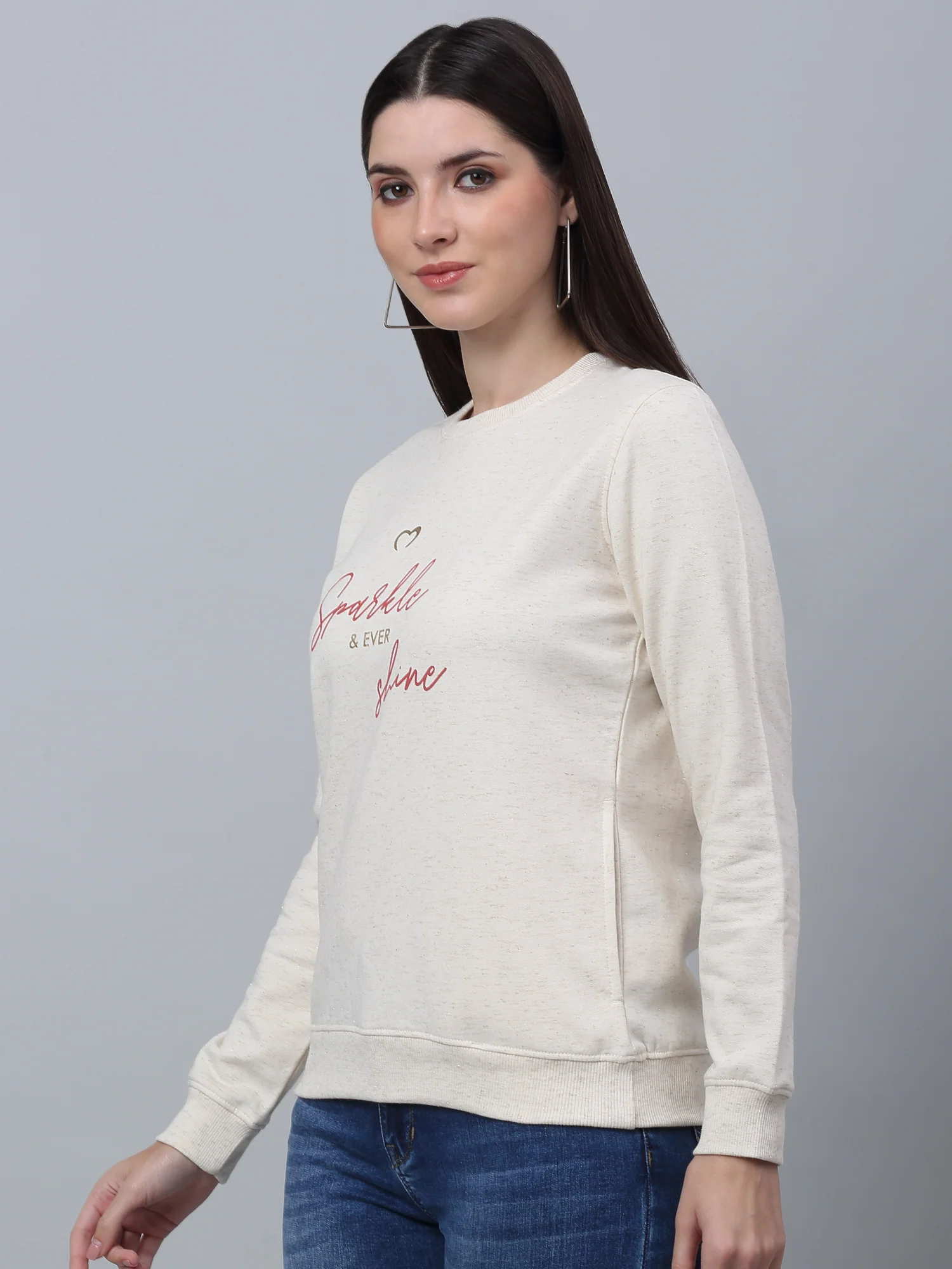 Women's Casual  Beige Regular Full Sleeve Pullover Sweatshirt - Image 2