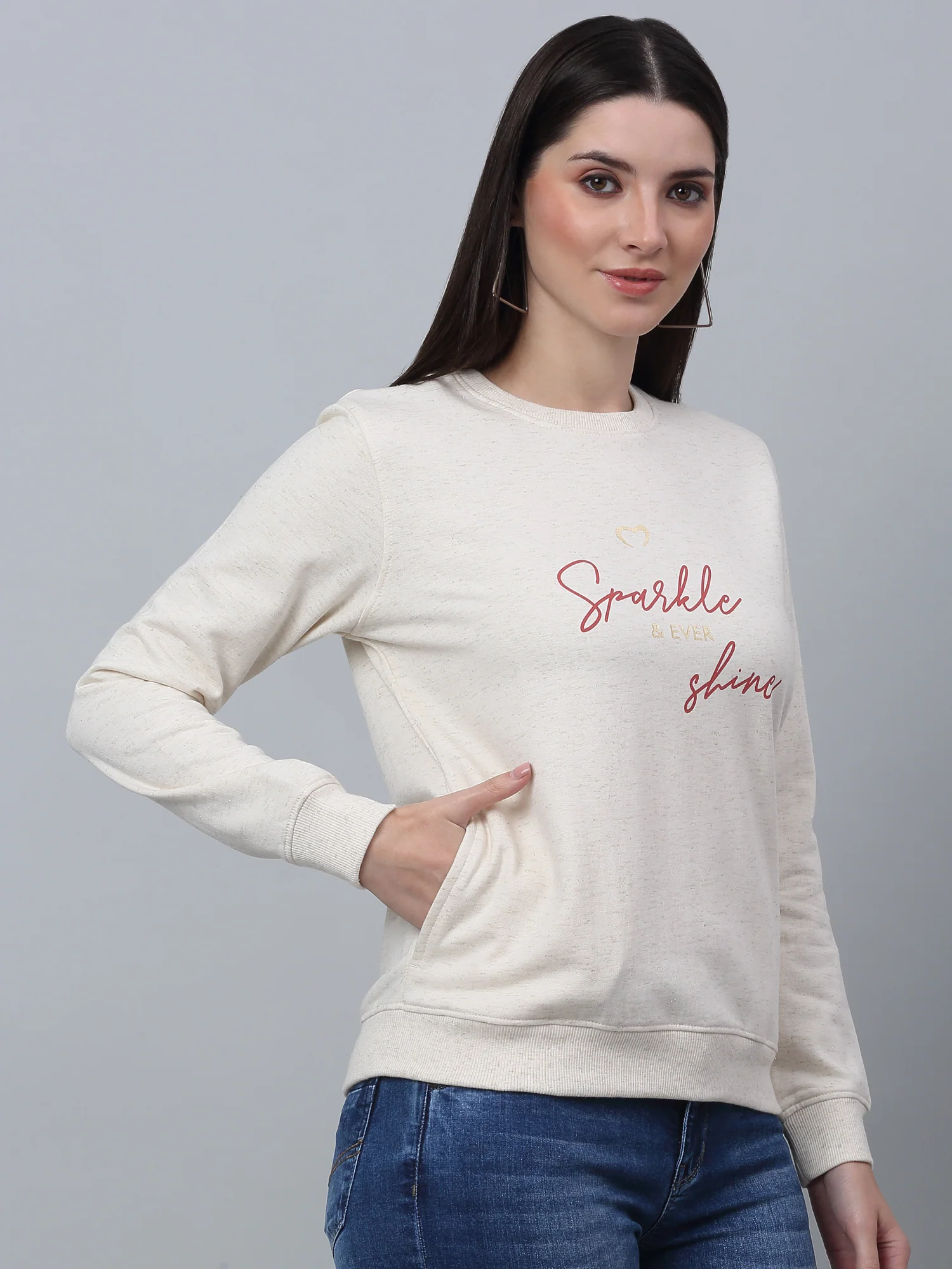 Women's Casual  Beige Regular Full Sleeve Pullover Sweatshirt - Image 3