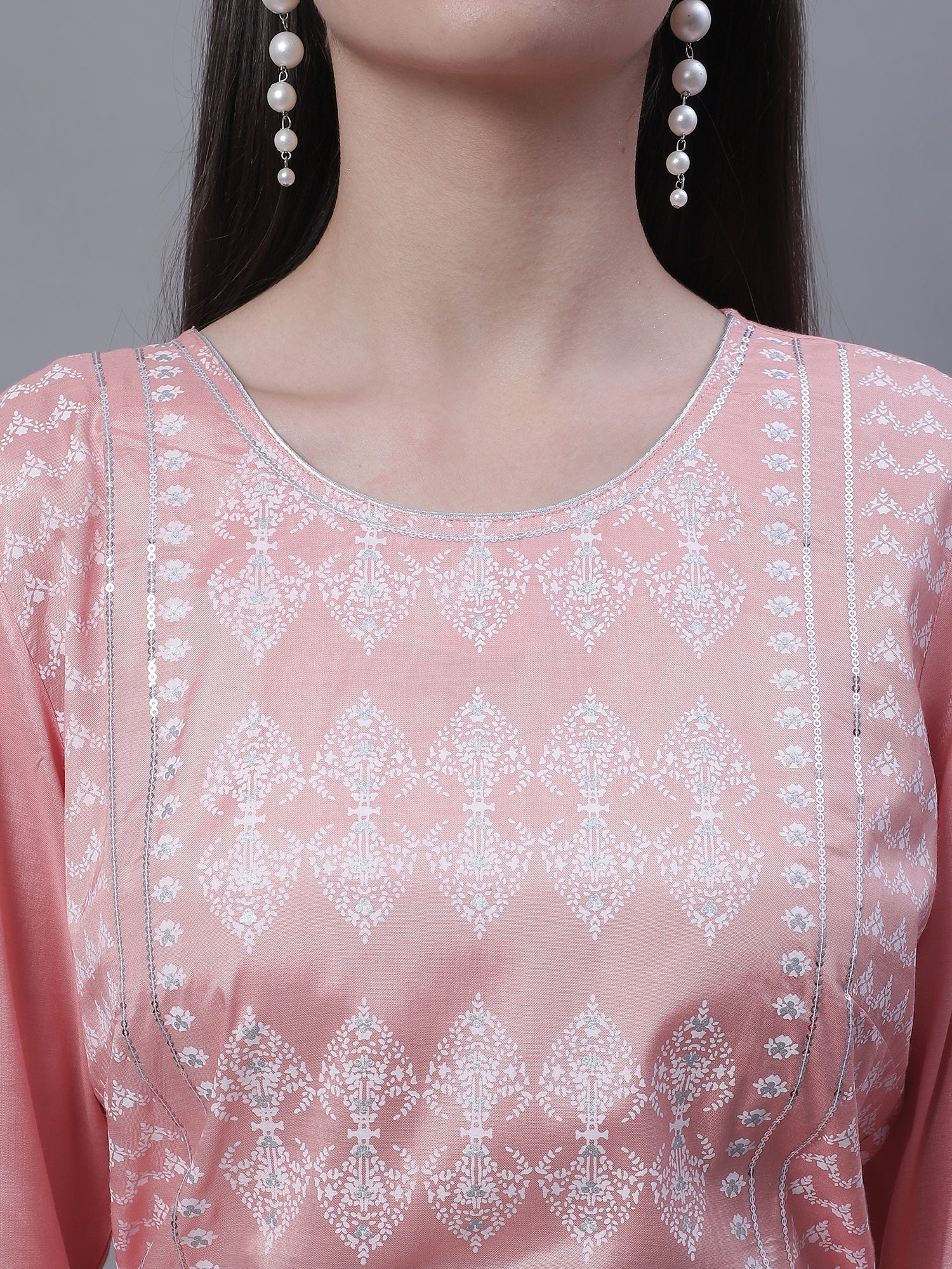 Women's Casual Round neck Peach All over Printed Knee length Kurti - Image 6