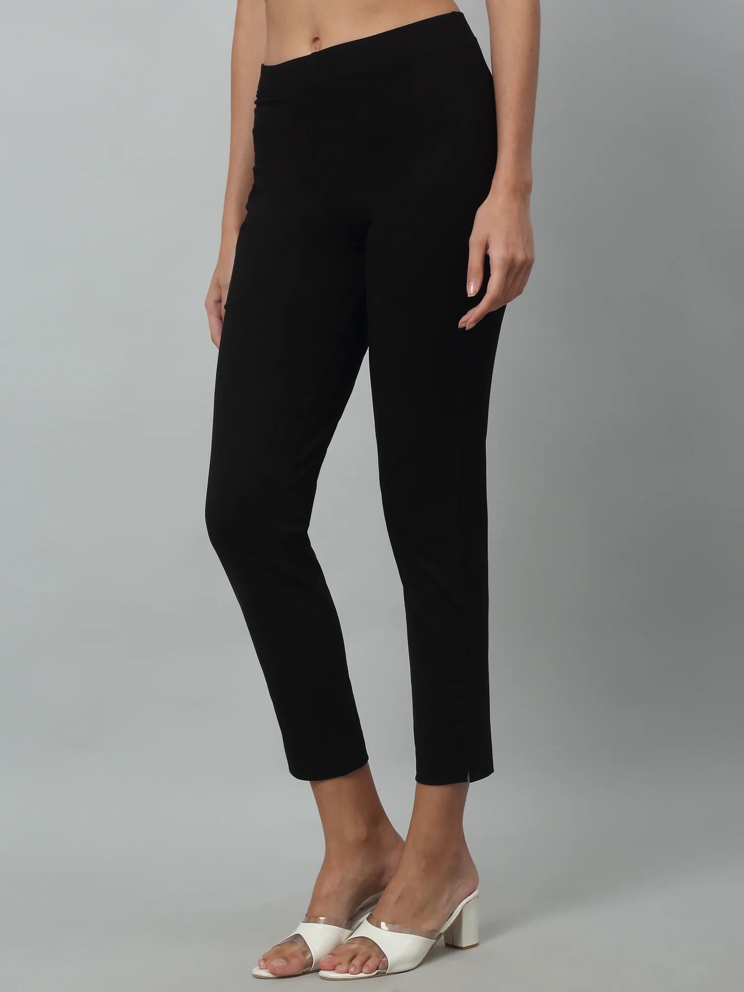 Women's Basic Regular Fit Black Flat Front Mid rise Kurti Pant - Image 3