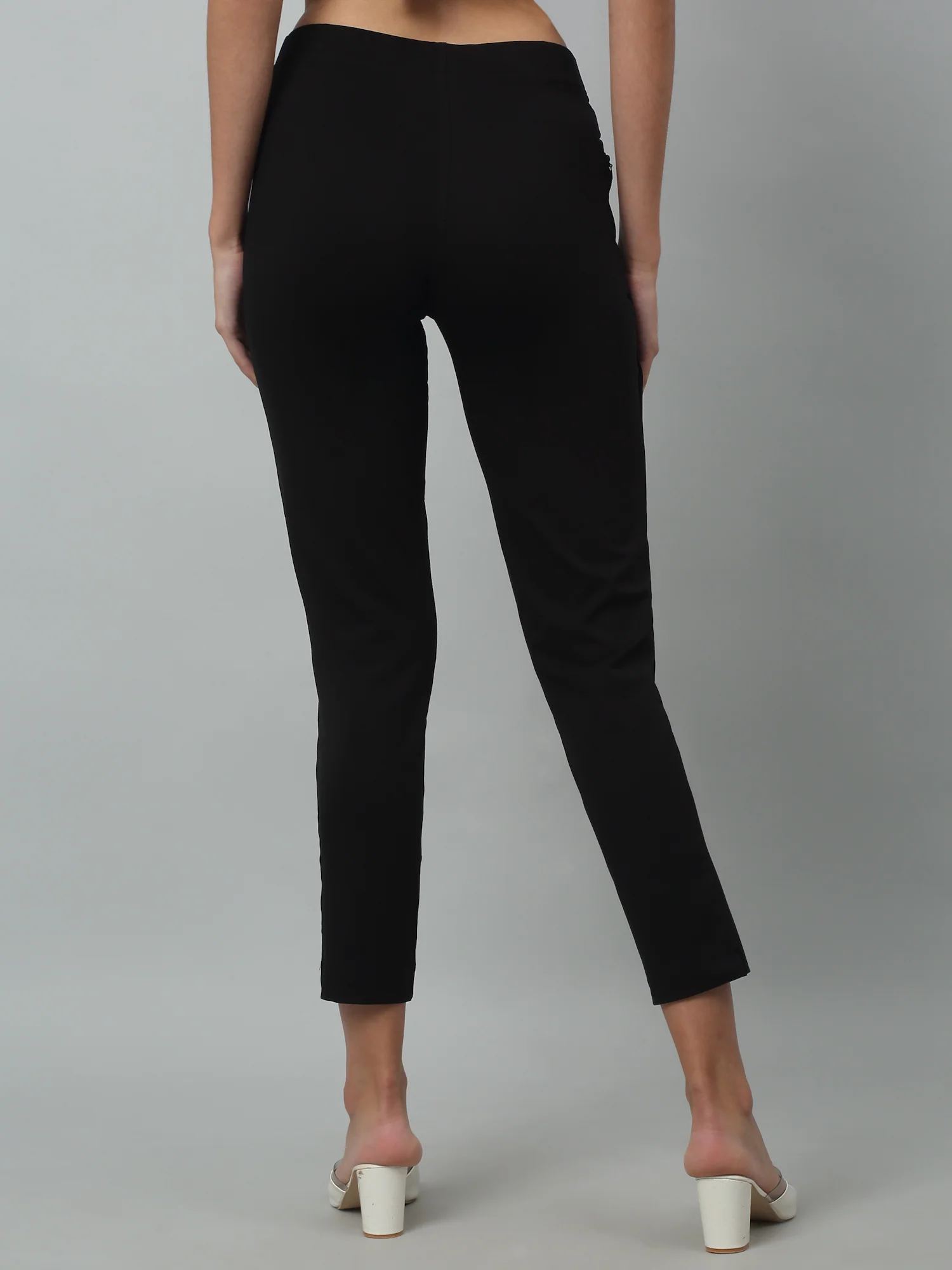 Women's Basic Regular Fit Black Flat Front Mid rise Kurti Pant - Image 4