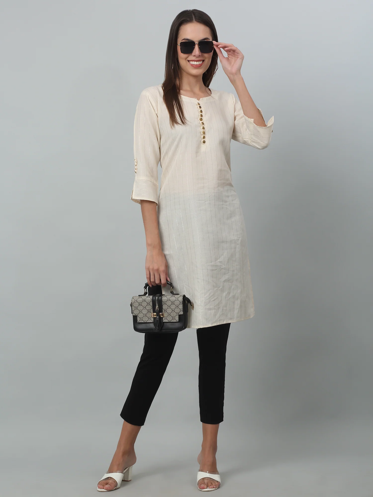 Women's Basic Regular Fit Black Flat Front Mid rise Kurti Pant - Image 6
