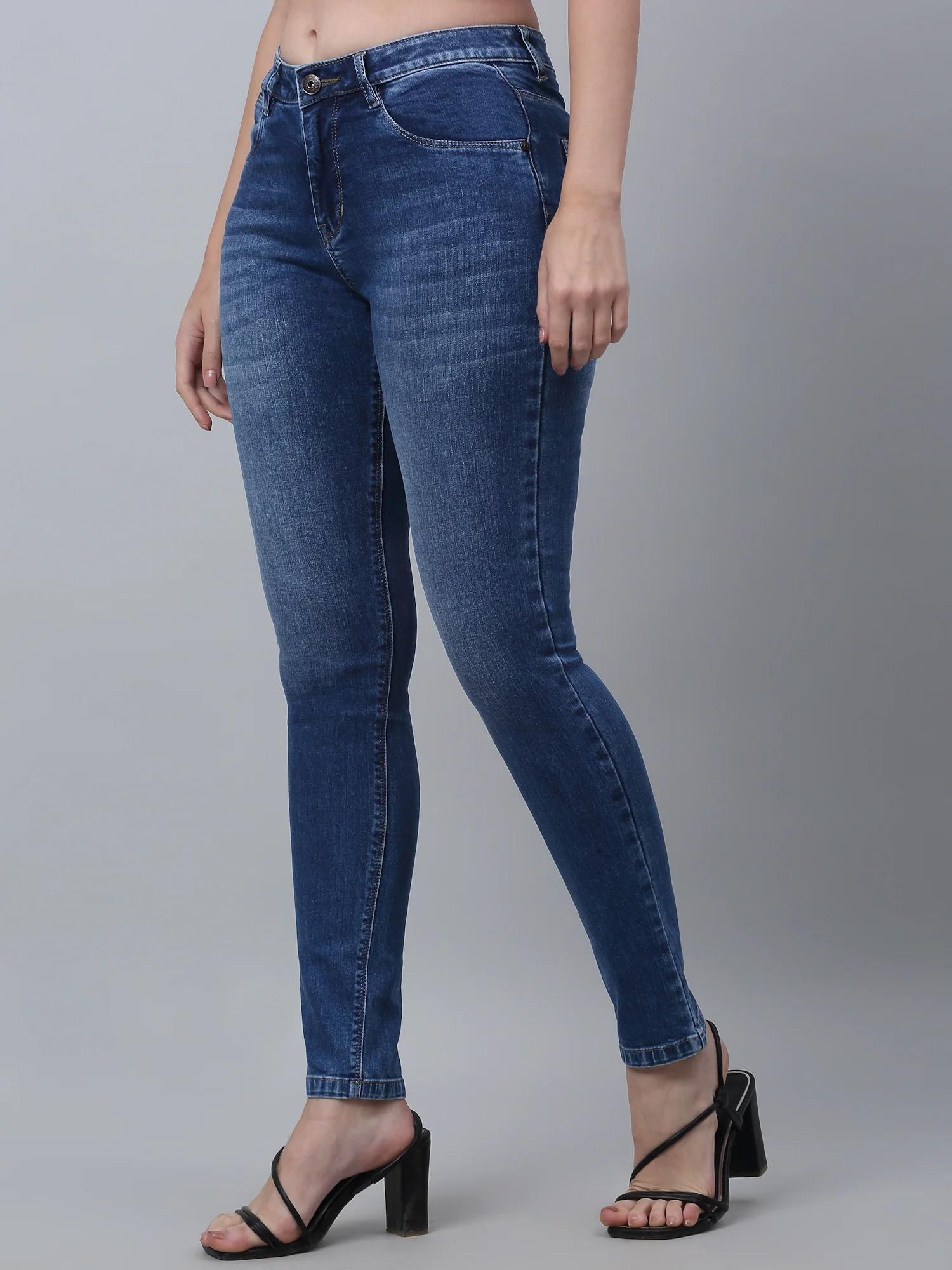 Women's Casual Skinny Fit Medium Mercerised Blue Medium Fade Mid rise Jeans - Image 2