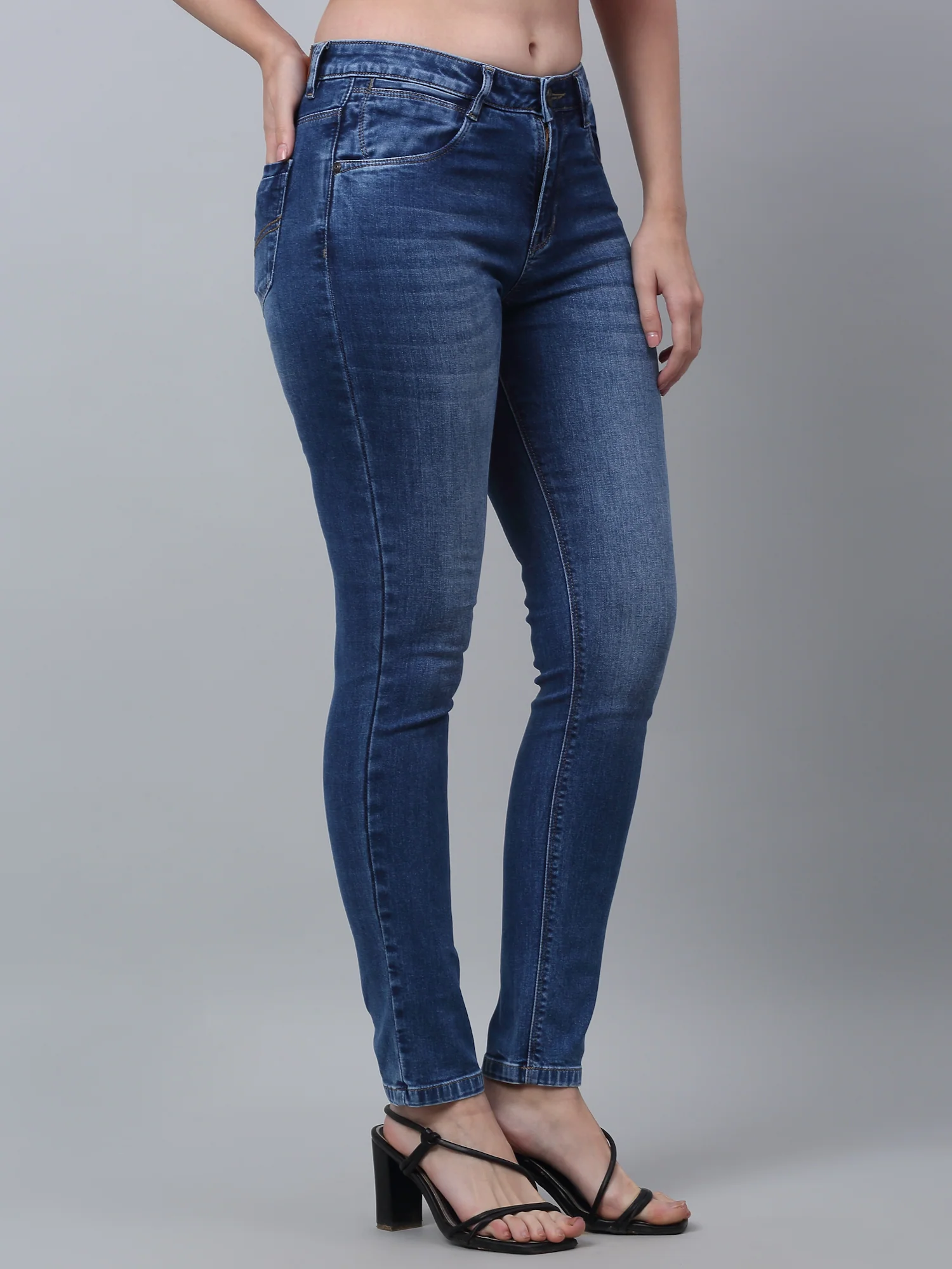 Women's Casual Skinny Fit Medium Mercerised Blue Medium Fade Mid rise Jeans - Image 3