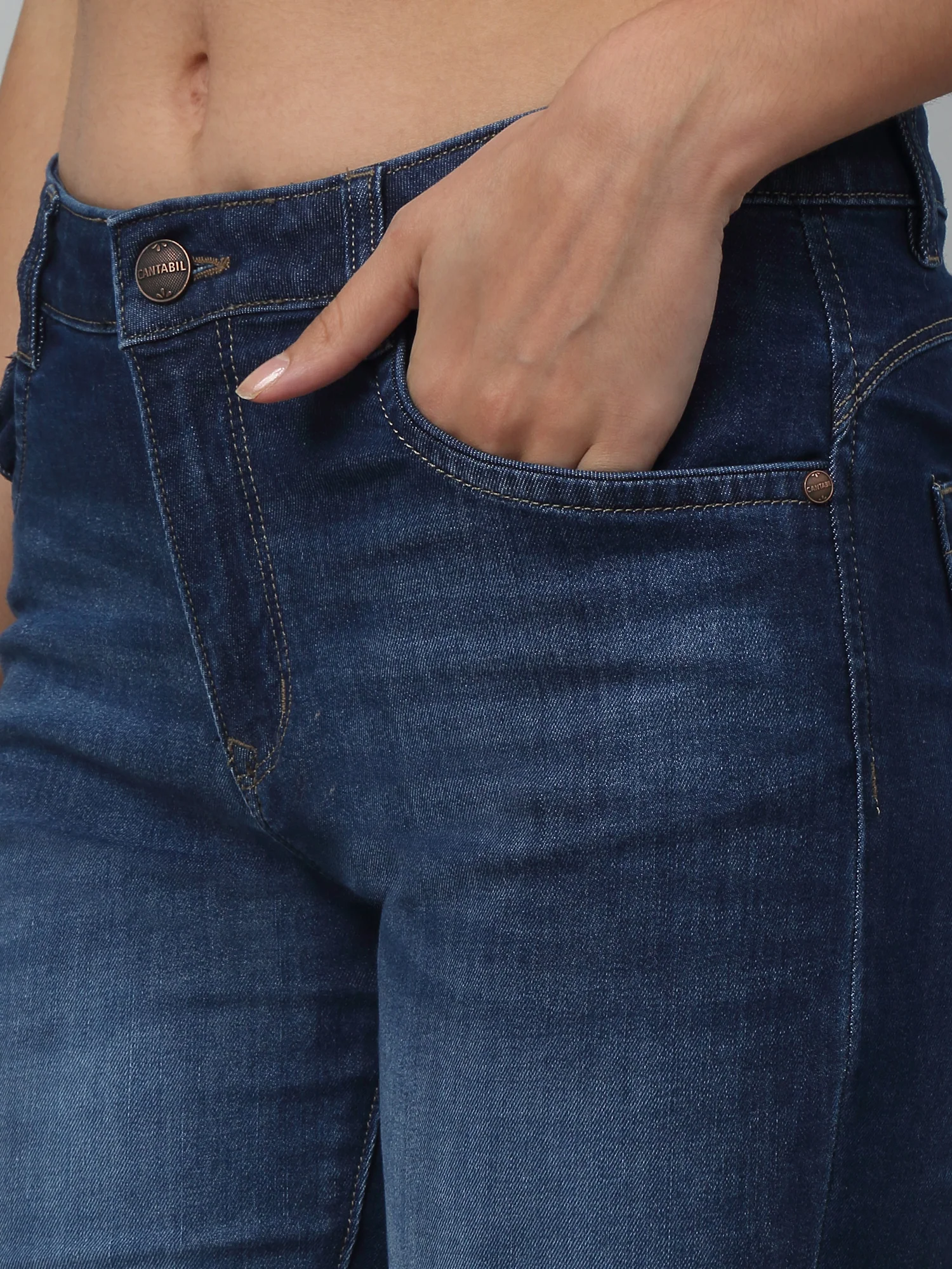 Women's Casual Skinny Fit Dark Mercerised Blue Light Fade Mid rise Jeans - Image 6