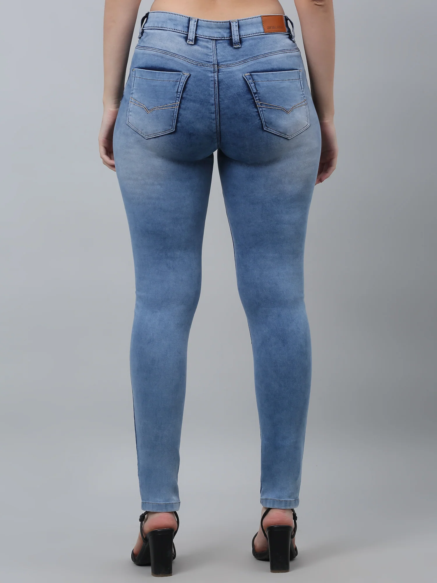 Women's Casual Skinny Fit Light Blue Heavy Fade Mid rise Jeans - Image 5