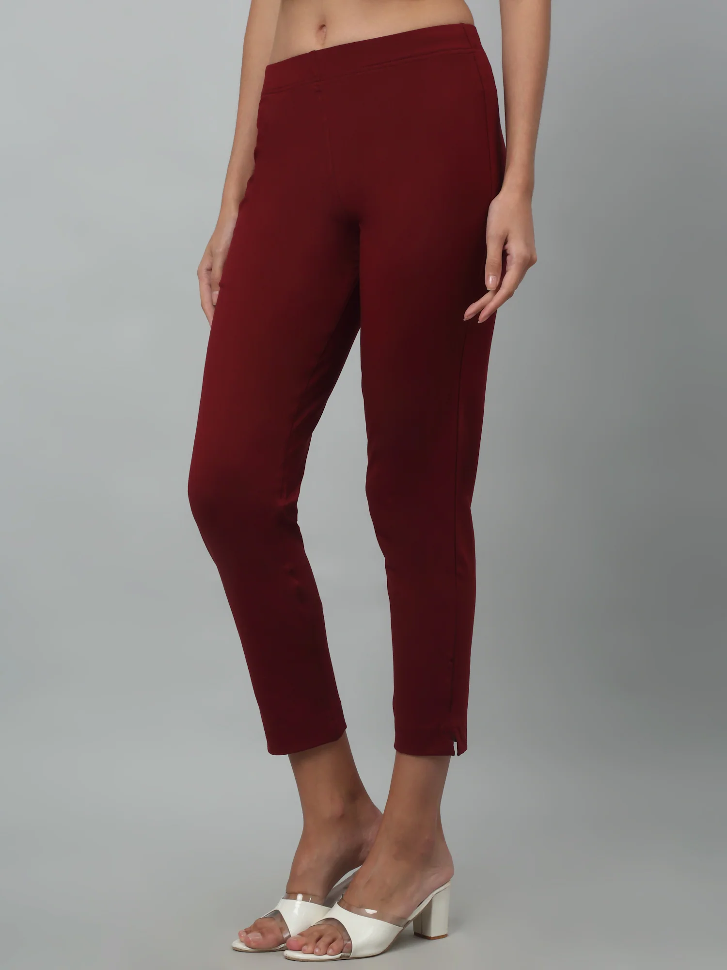 Women's Basic Regular Fit Maroon Flat Front Mid rise Kurti Pant - Image 3