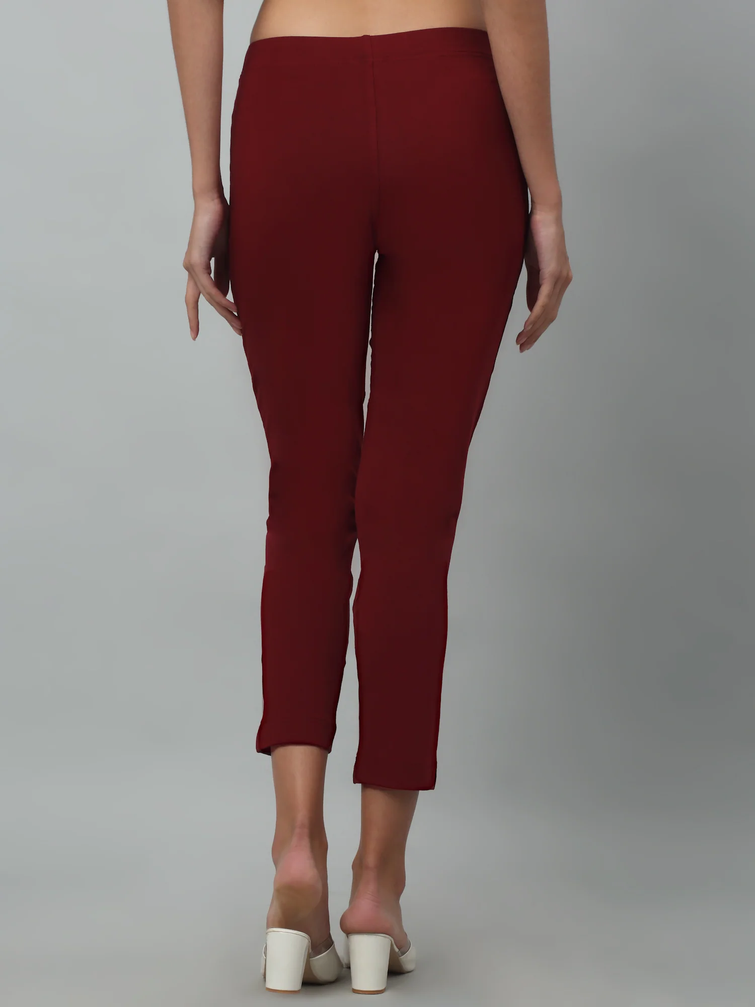 Women's Basic Regular Fit Maroon Flat Front Mid rise Kurti Pant - Image 4