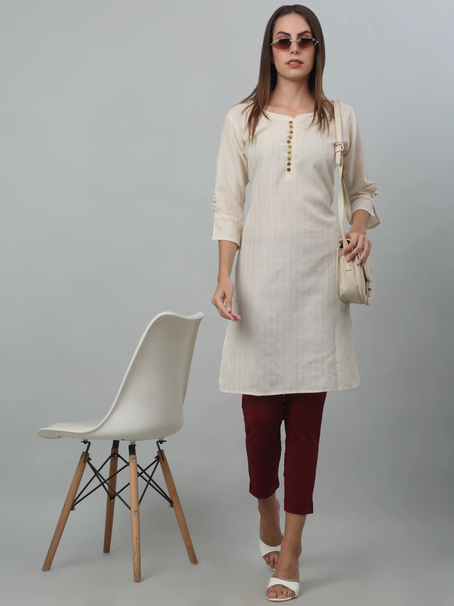 Women's Basic Regular Fit Maroon Flat Front Mid rise Kurti Pant - Image 5