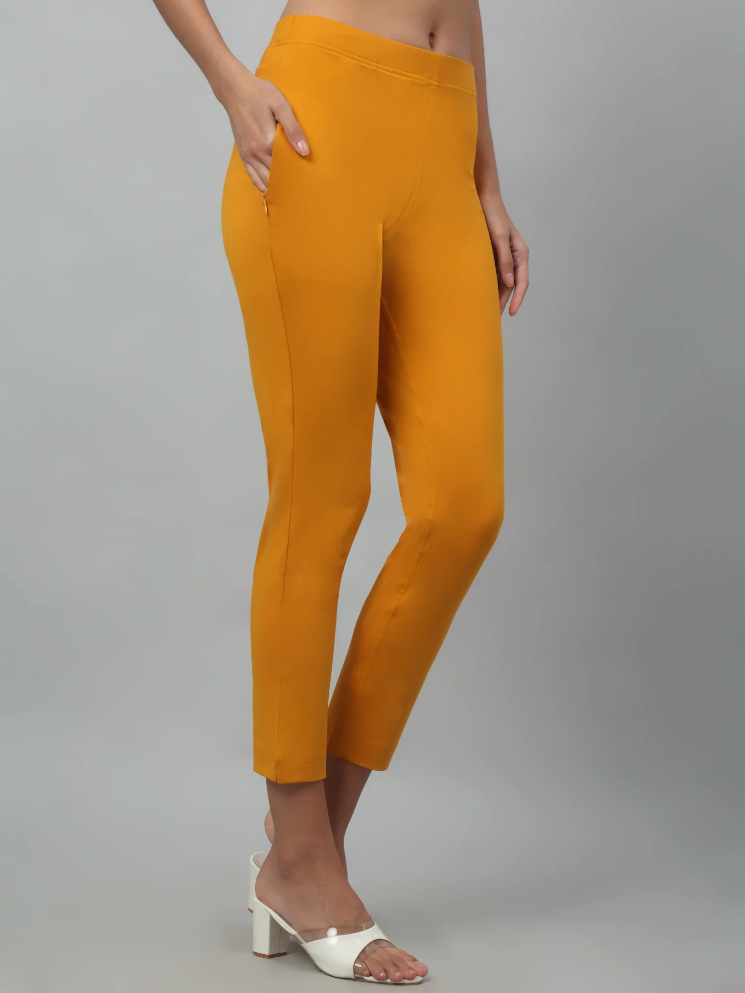 Women's Basic Regular Fit Mustard Flat Front Mid rise Kurti Pant - Image 2