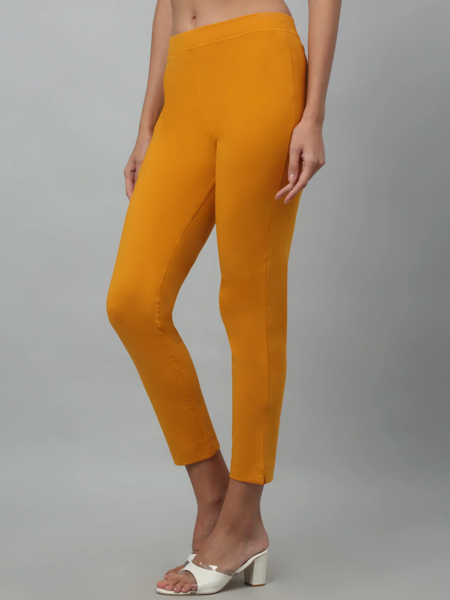 Women's Basic Regular Fit Mustard Flat Front Mid rise Kurti Pant - Image 3