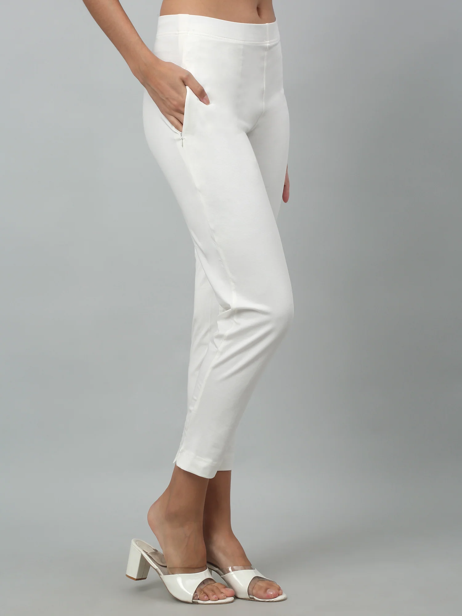 Women's Basic Regular Fit Offwhite Flat Front Mid rise Kurti Pant - Image 2