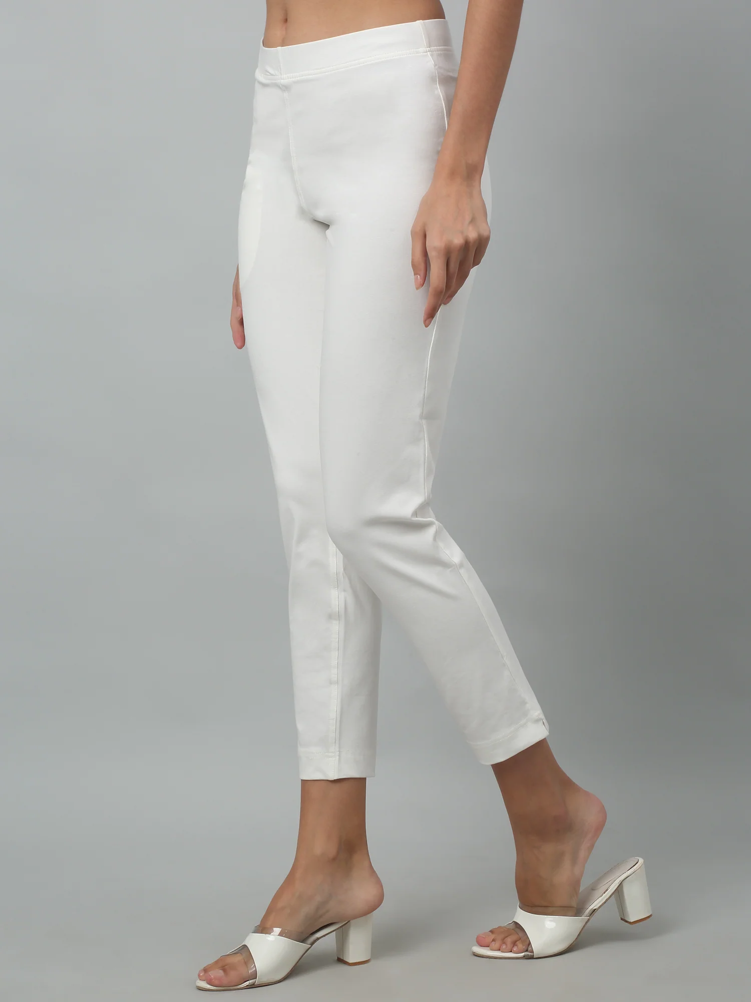 Women's Basic Regular Fit Offwhite Flat Front Mid rise Kurti Pant - Image 3