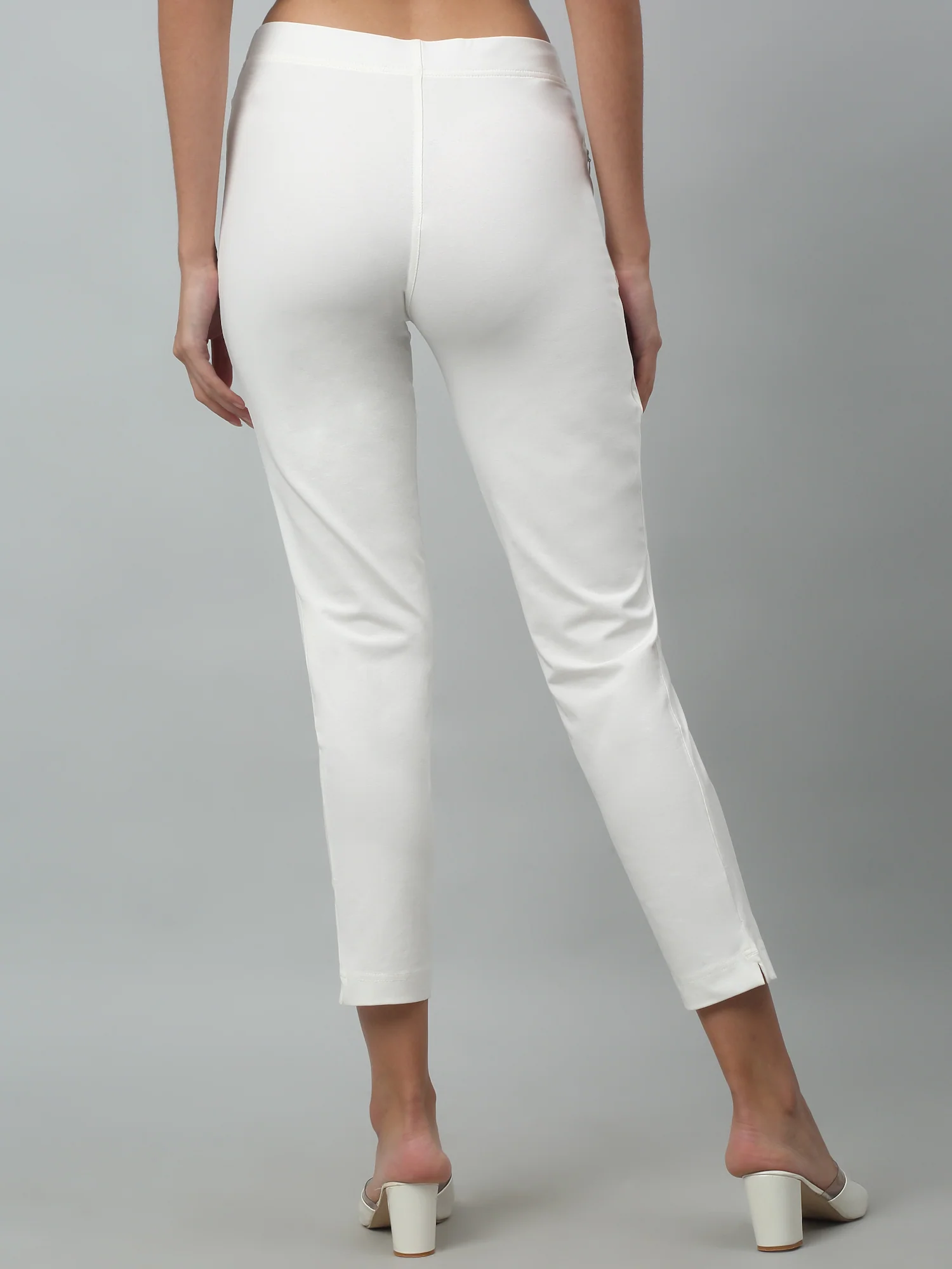 Women's Basic Regular Fit Offwhite Flat Front Mid rise Kurti Pant - Image 4